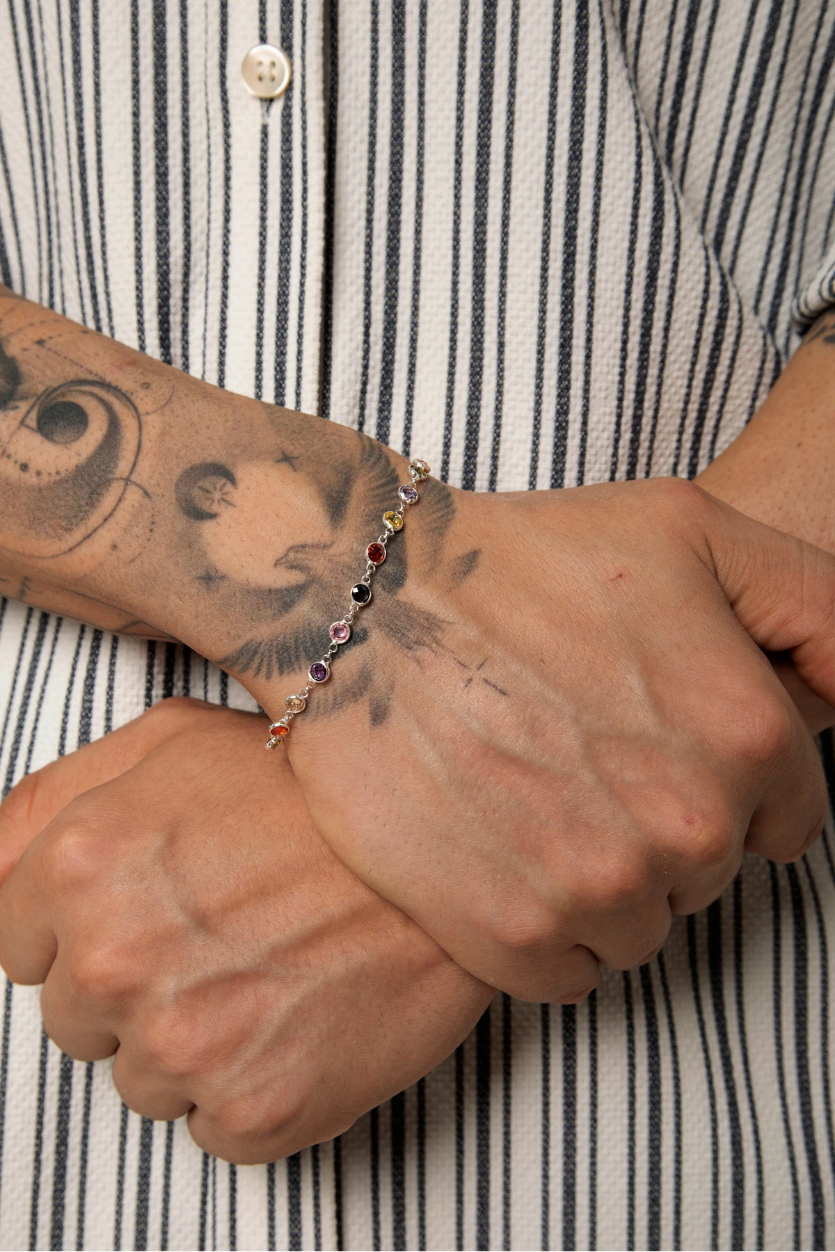 Rhaego 925 Ayar Gümüş Çok Renkli Zirkon Taşlı Erkek Bileklik