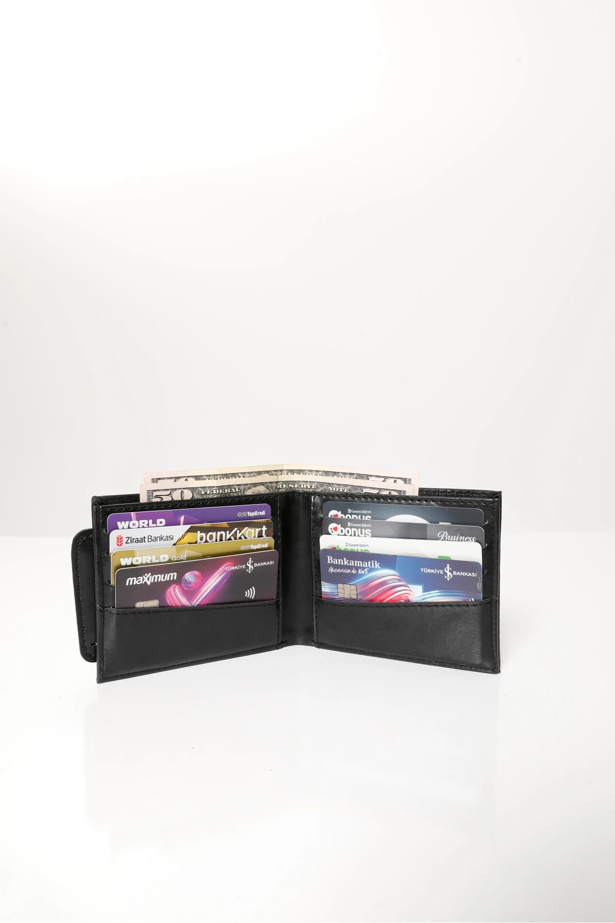 Erkek Siyah Vegan Deri Yatay Spor Cüzdan & Kartlık