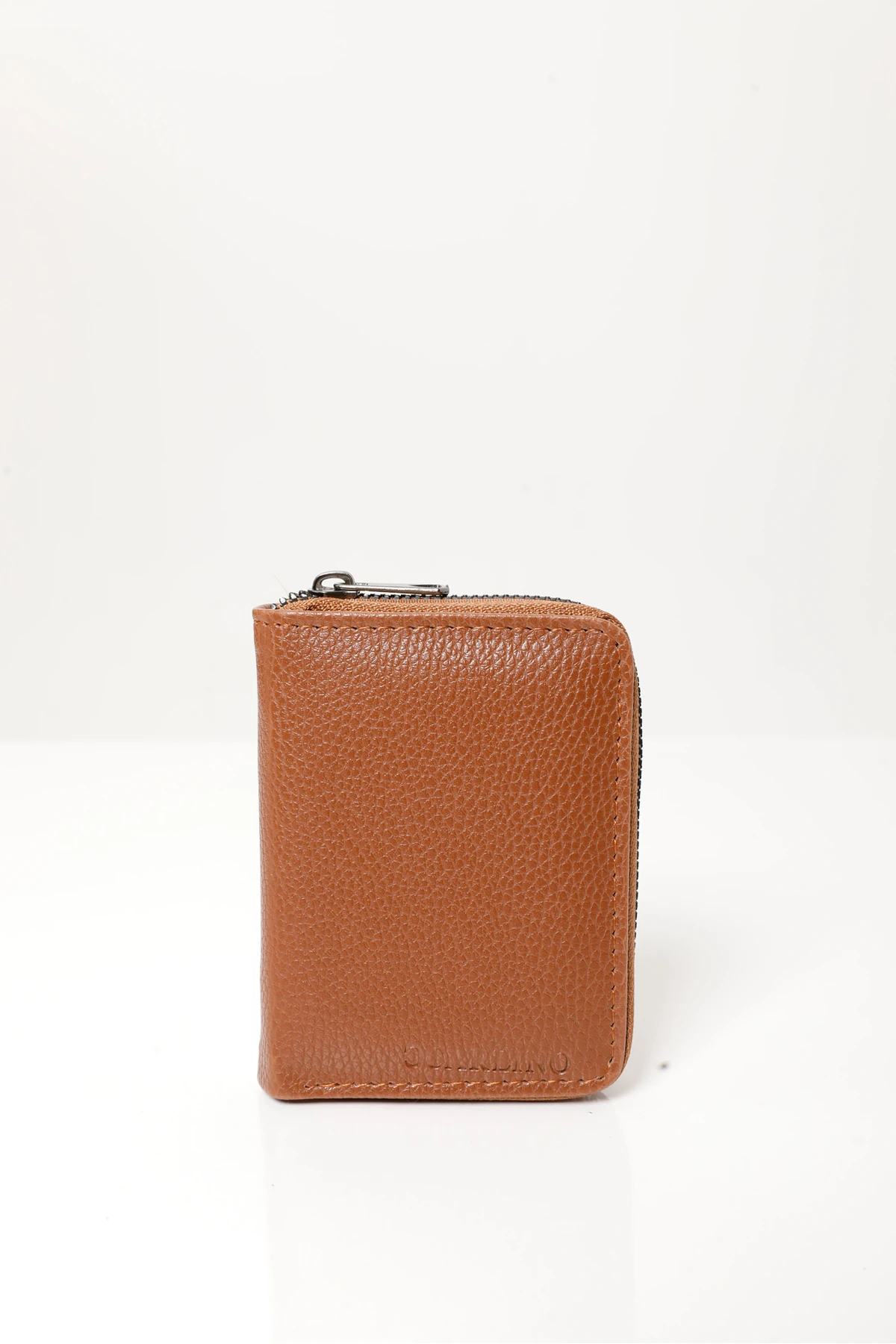 Erkek Taba Vegan Deri Dikey Fermuarlı Kartlık Ve Cüzdan