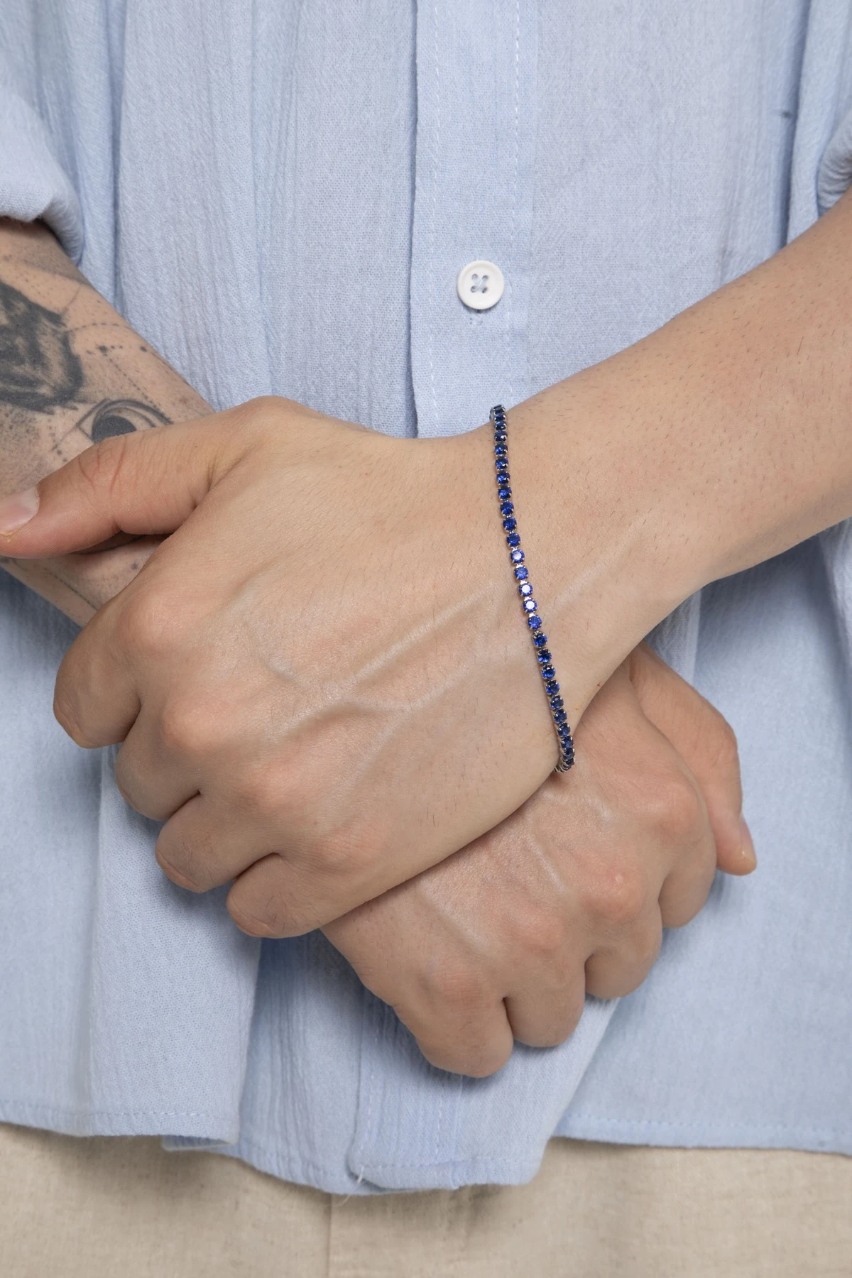 Erkek Lacivert Minimal Kristal Zirkon Taşlı Bileklik