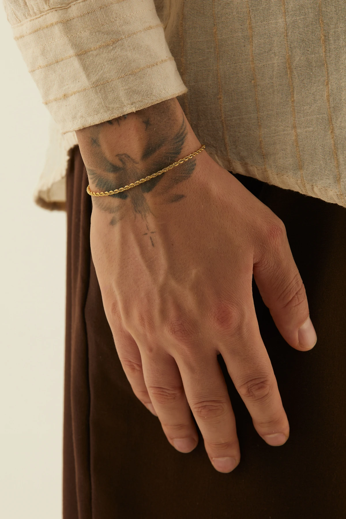 Nienna Erkek Gold Renk Ince Burgu Paslanmaz Çelik Bileklik