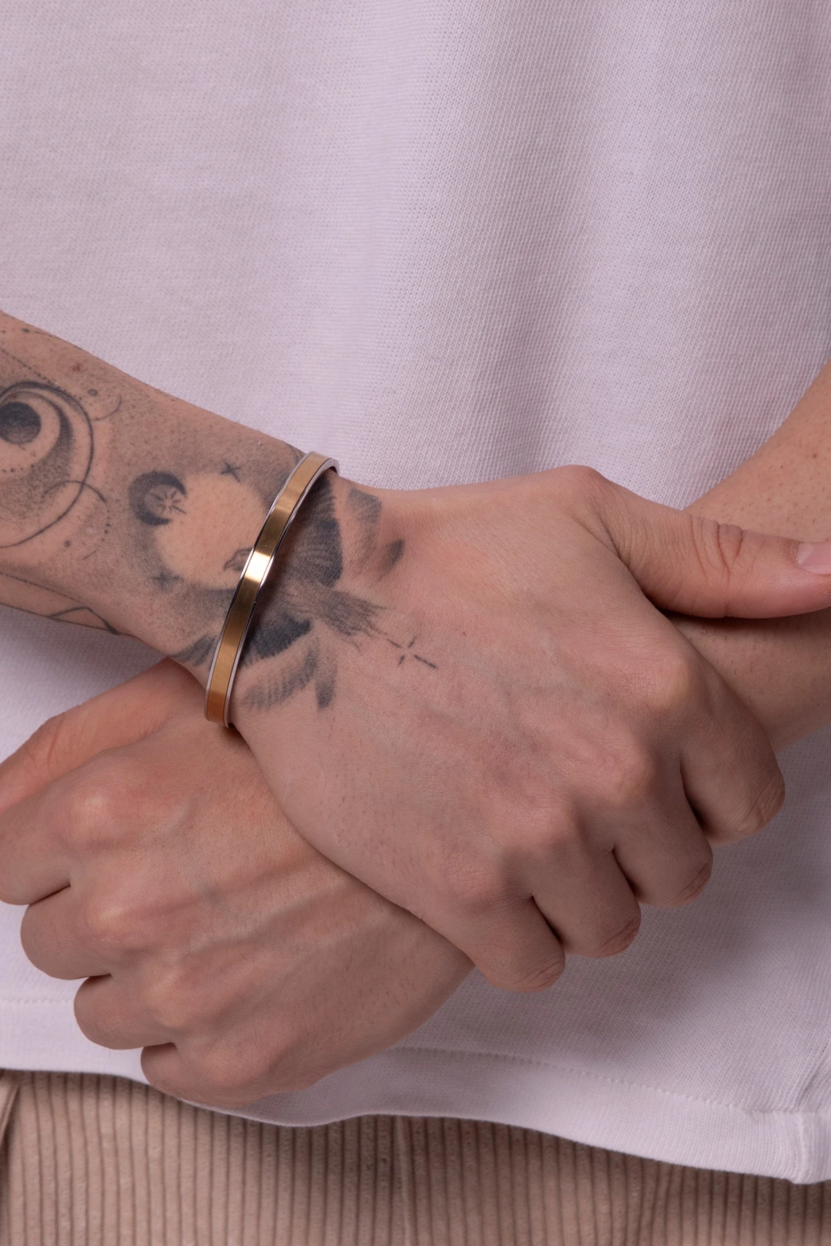 Bergil Erkek Gümüş-altın Düz Paslanmaz Çelik Kelepçe Bileklik