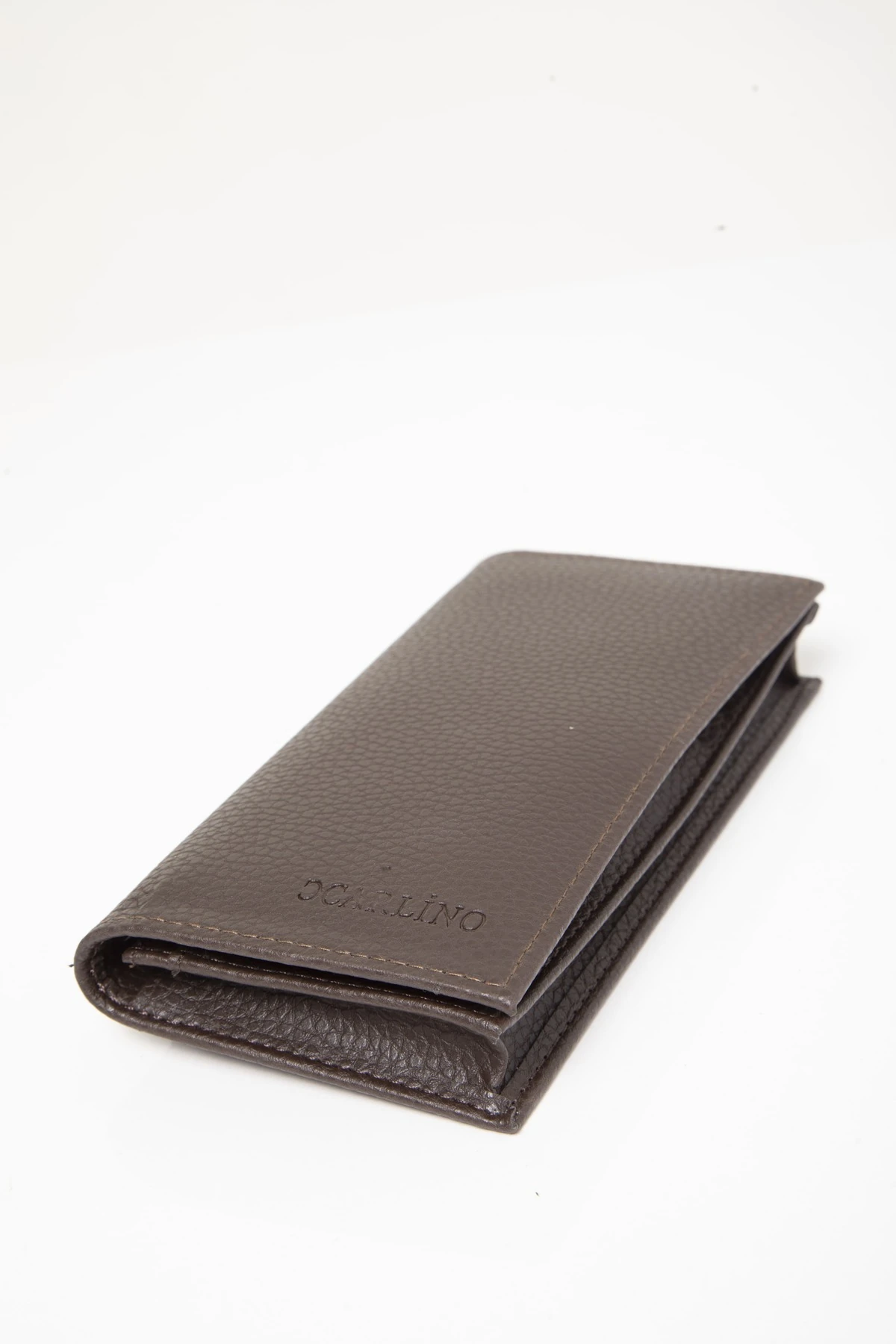 Erkek Kahverengi Suni Deri Telefon Bölmeli 10 Kartlık Şeffaf Gözlü Cüzdan