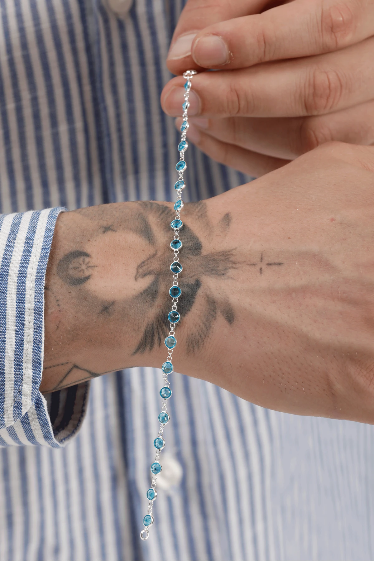 Glóin 925 Ayar Gümüş Erkek Bileklik – Mavi Doğal Taşlı