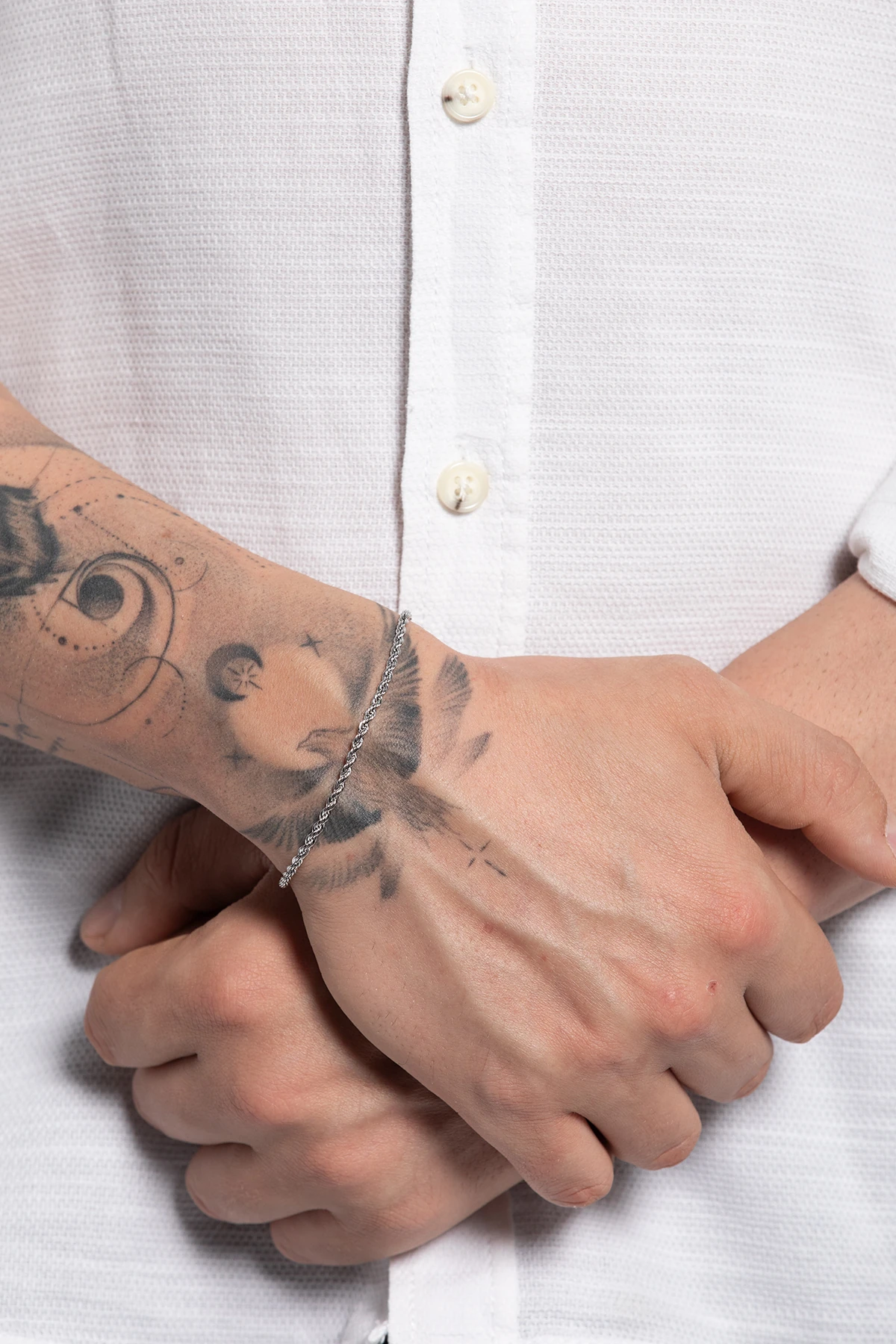 Marion Erkek Gümüş Renk Paslanmaz Ince Burgu Çelik Bileklik