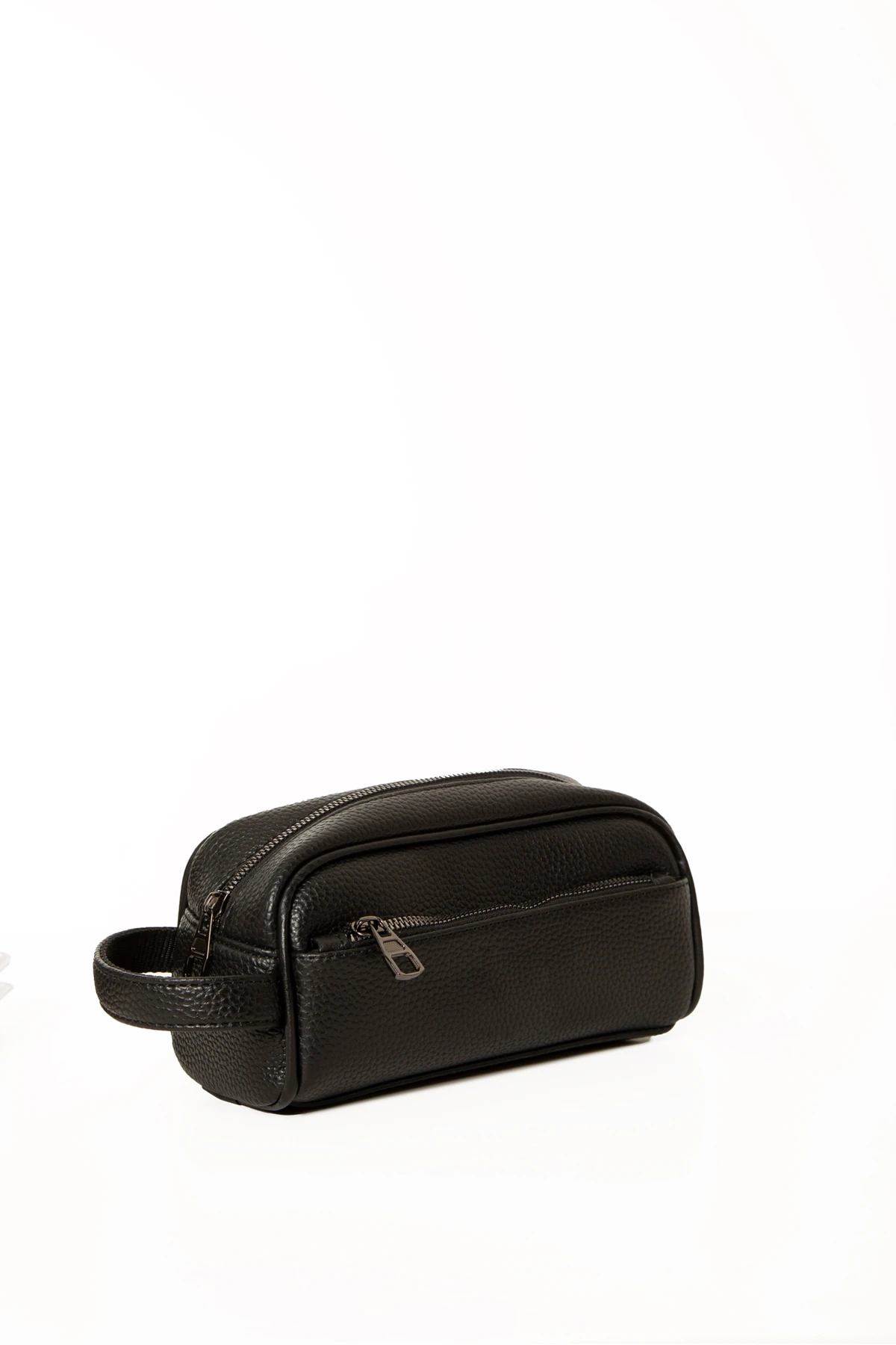 Adar Erkek Siyah Vegan Deri El Çantası – Fermuarlı Ön Cep, Dokulu Desen