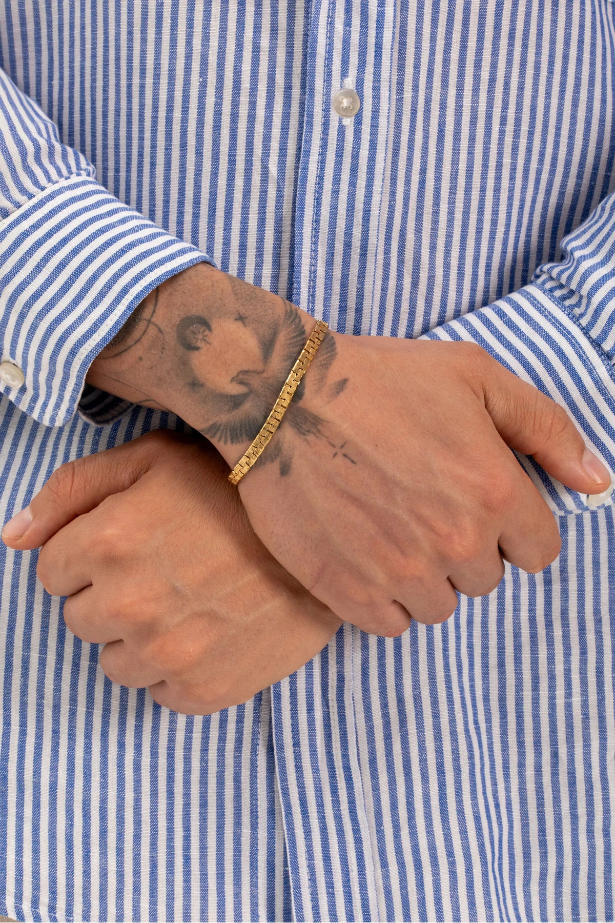 Erkek Özel Tasarım İtalyan Desenli Ezme Modeli Yeni Sezon Altın Renk Çelik Bileklik