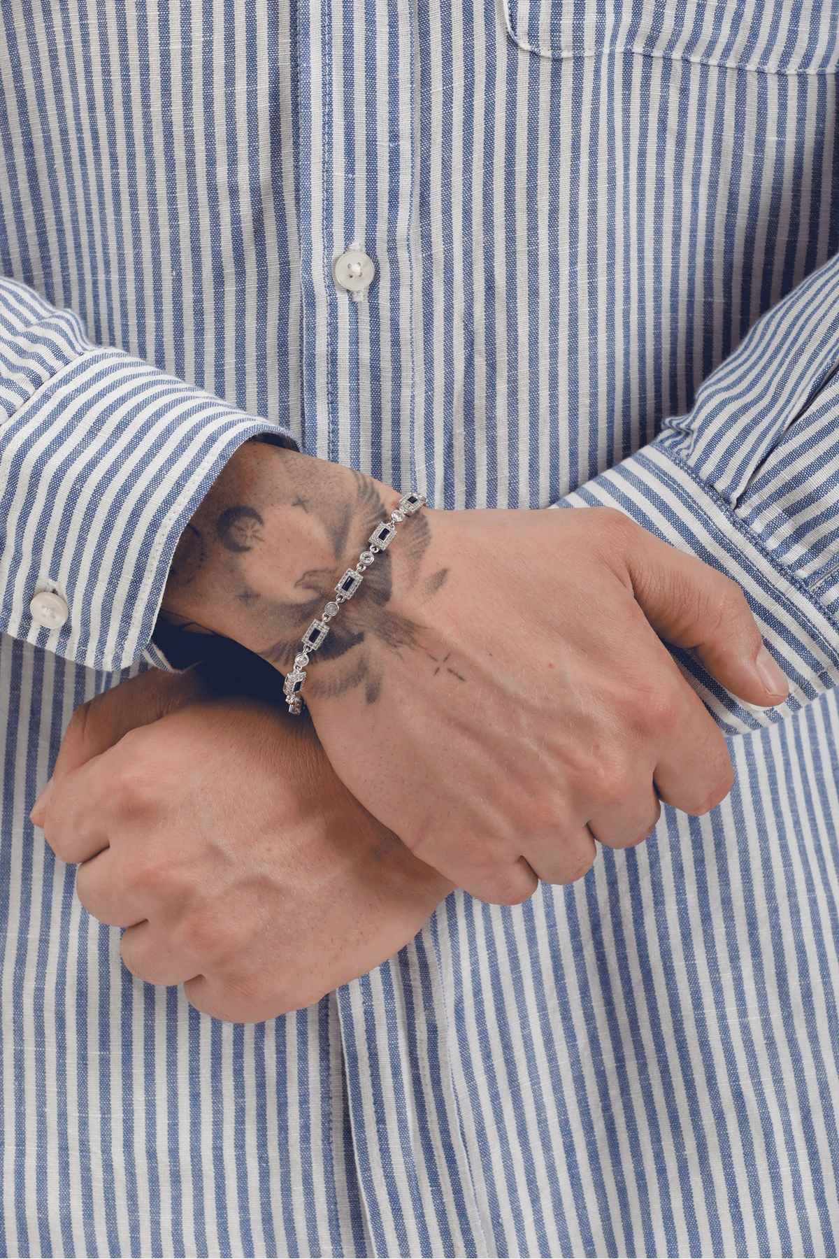 Forlong Siyah Baget ve Yuvarlak Taş Detaylı 925 Ayar Erkek Gümüş Bileklik