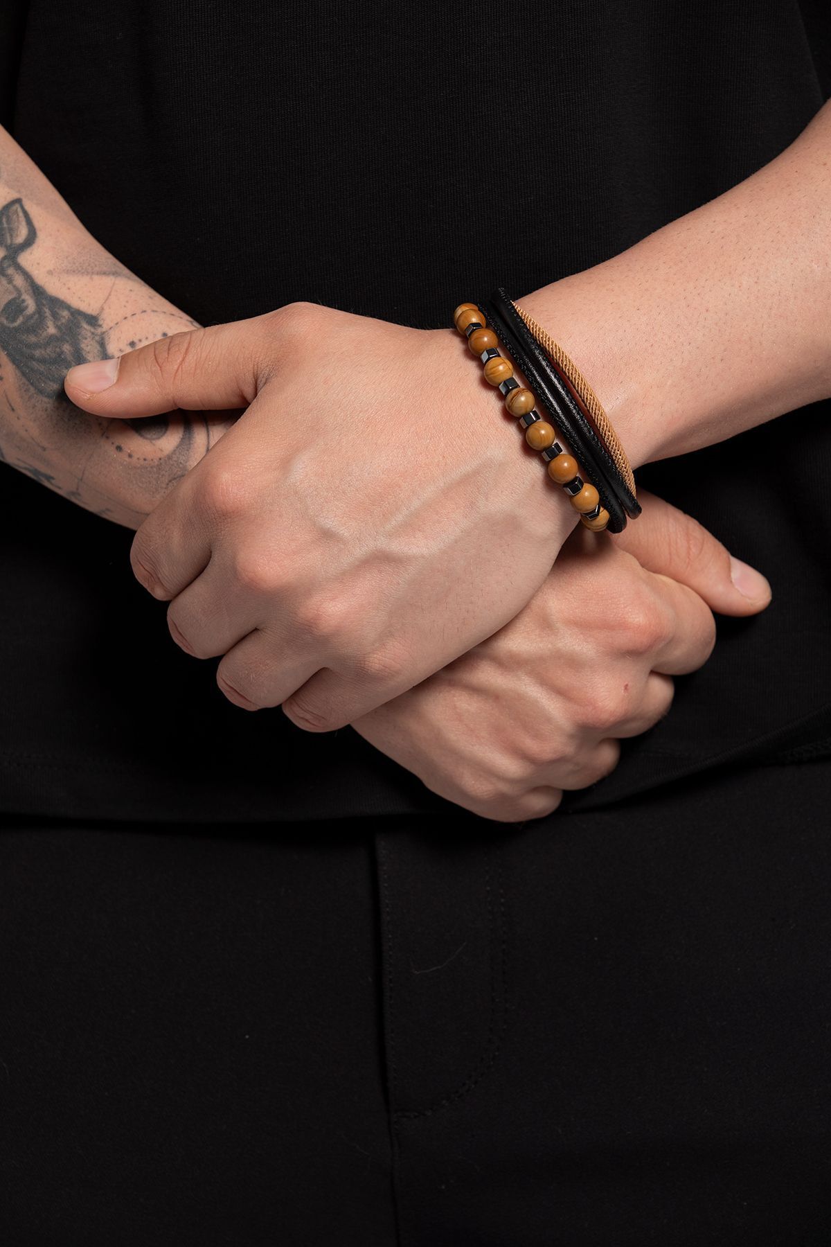 Curufin Deri & Doğal Taşlı 2'li Erkek Bileklik