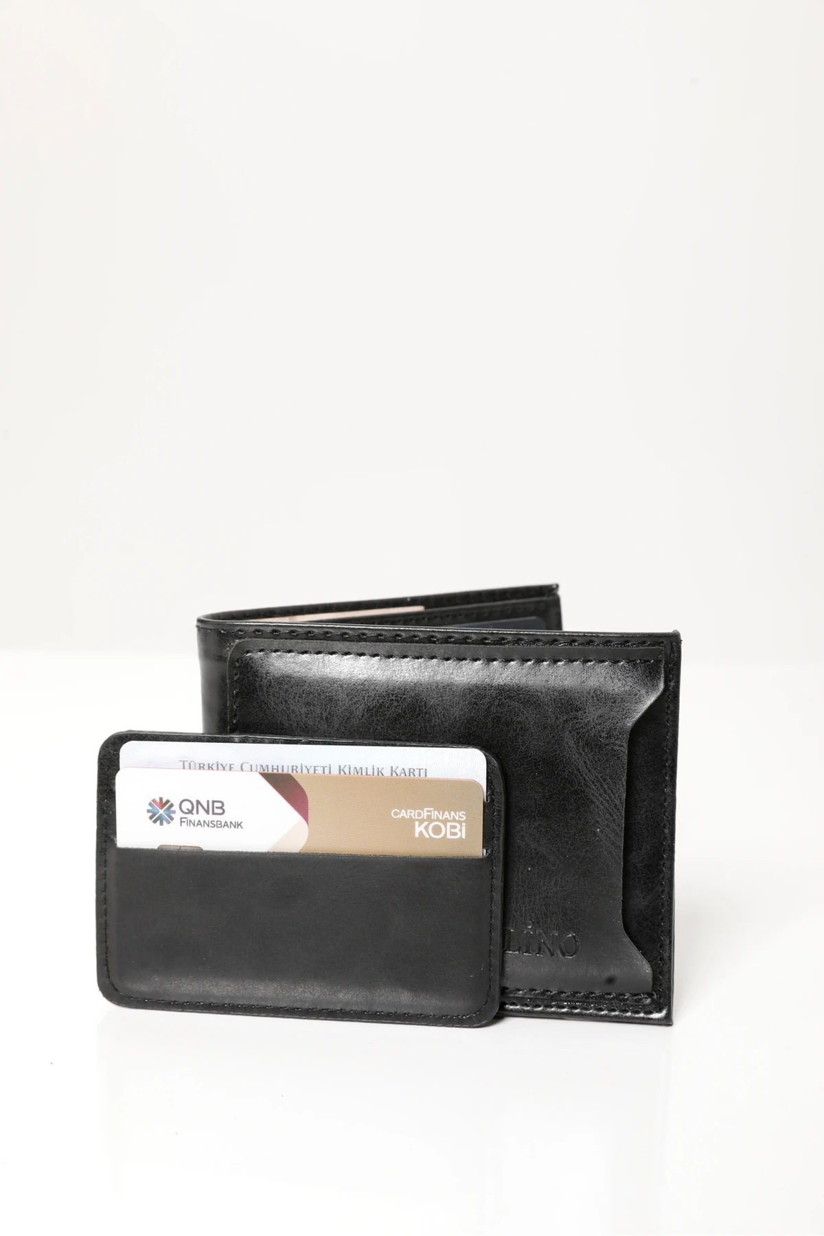 Erkek Siyah Vegan Deri Yatay Spor Cüzdan & Kartlık