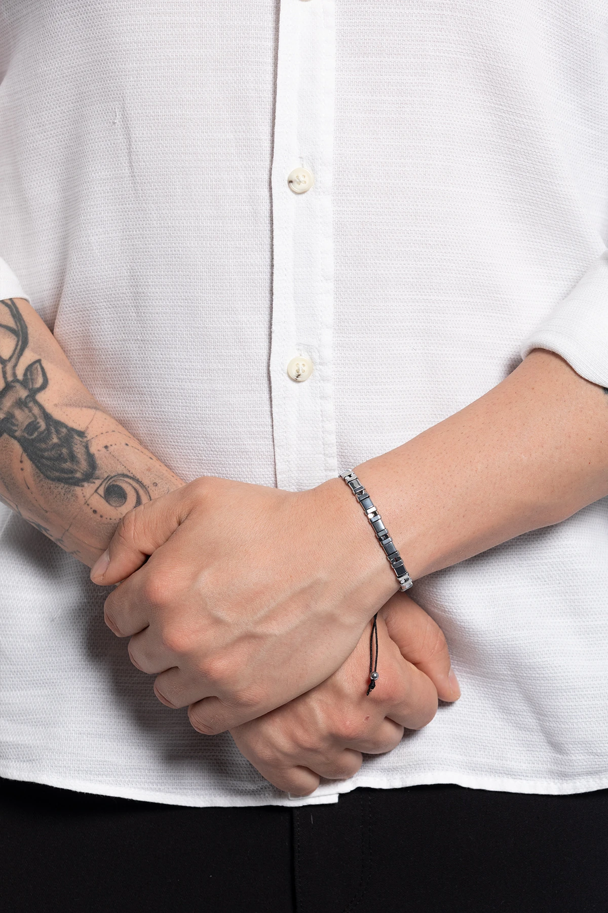 Galad Erkek Gümüş Renk Geometrik Tasarım Model Ayarlanabilir Makrome Bileklik