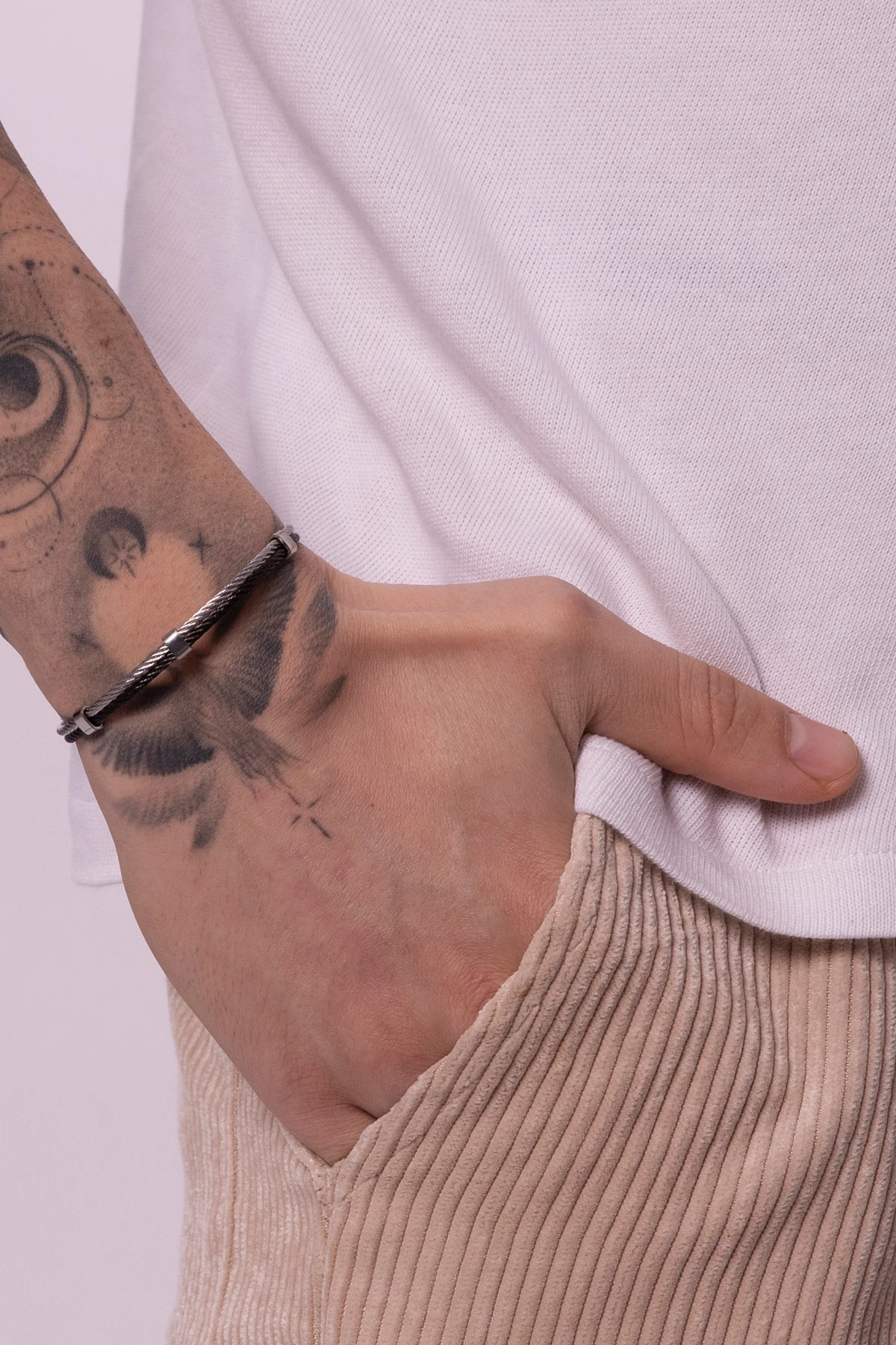 Denethor Erkek Gümüş-siyah Renk Hasır Paslanmaz Çelik Kelepçe Bileklik