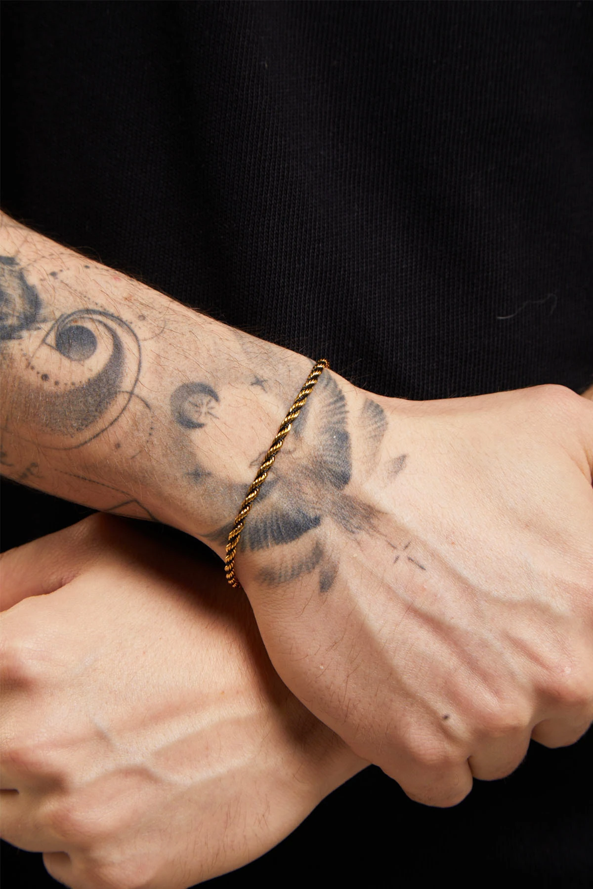 Crabbe Erkek Çift Renkli Kalın Burgu Altın-Siyah Paslanmaz Çelik Bileklik