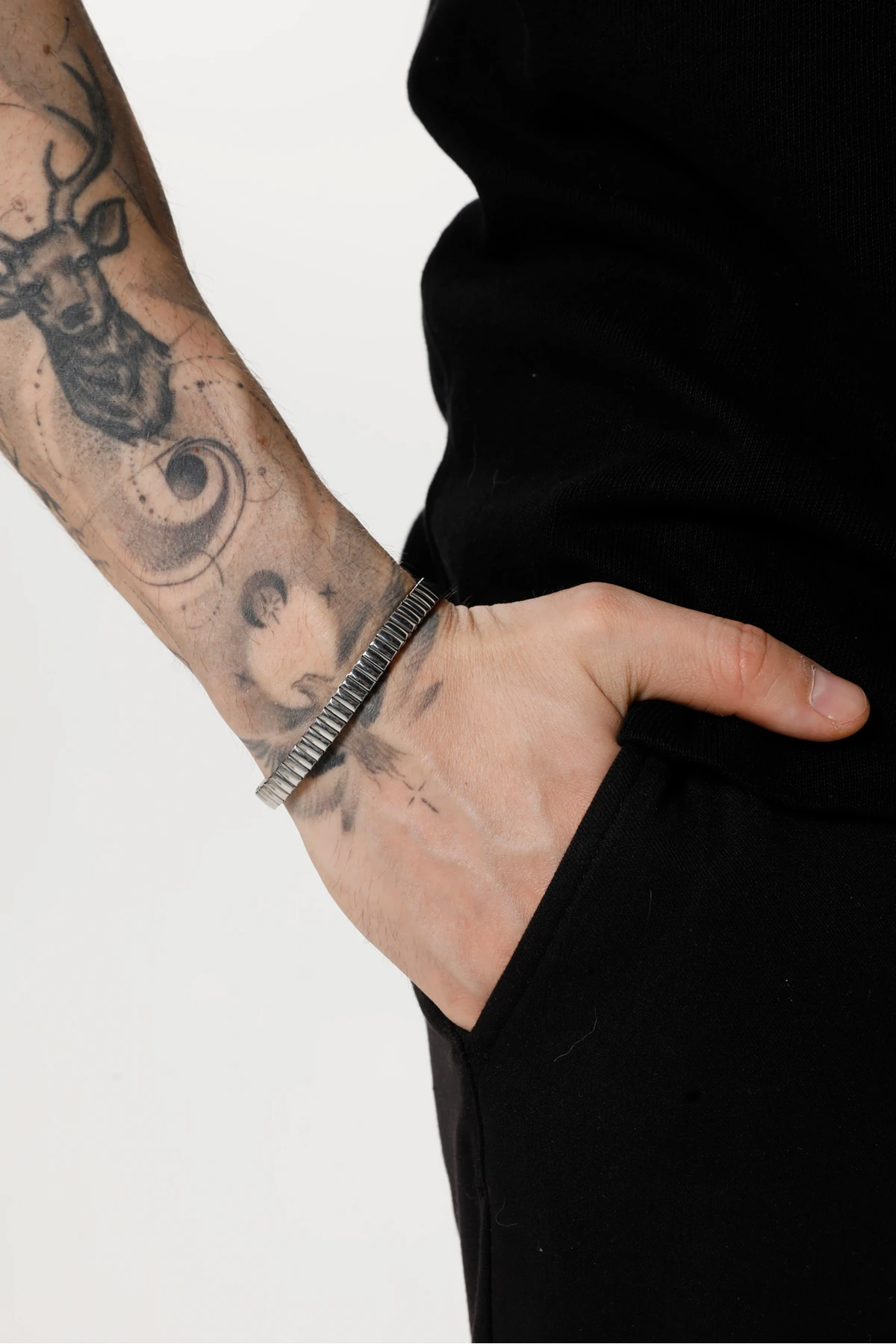 Erkek Gümüş Renk Yaylı Kelepçe Bileklik