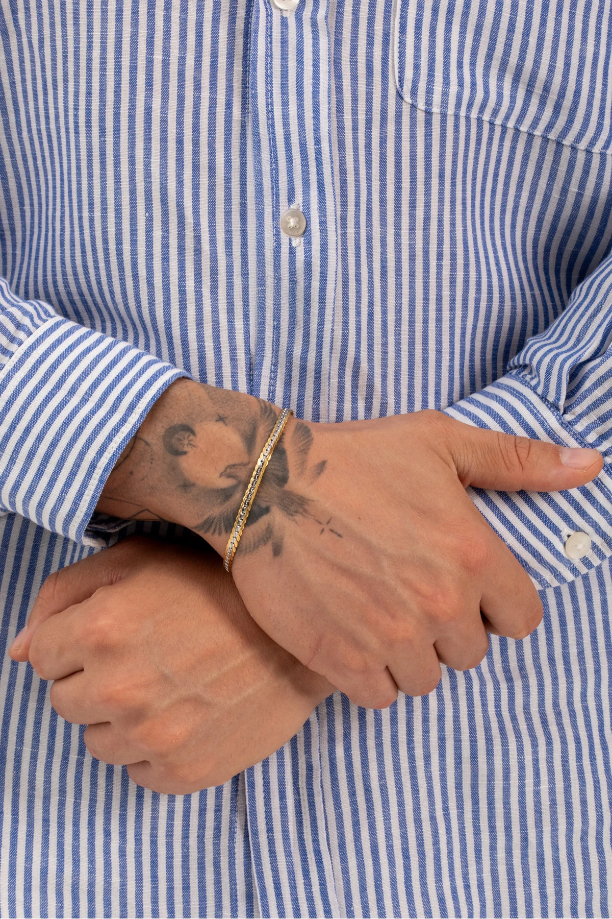 Erestor Erkek Gümüş-Altın Renk Snake Model Paslanmaz Çelik Bileklik