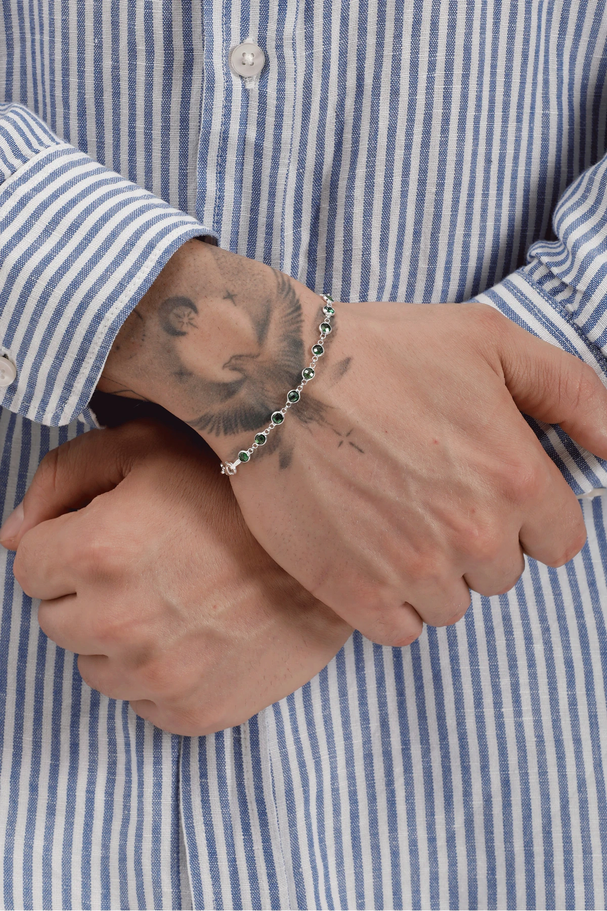 Nandor 925 Ayar Gümüş Erkek Bileklik – Yeşil Doğal Taşlı