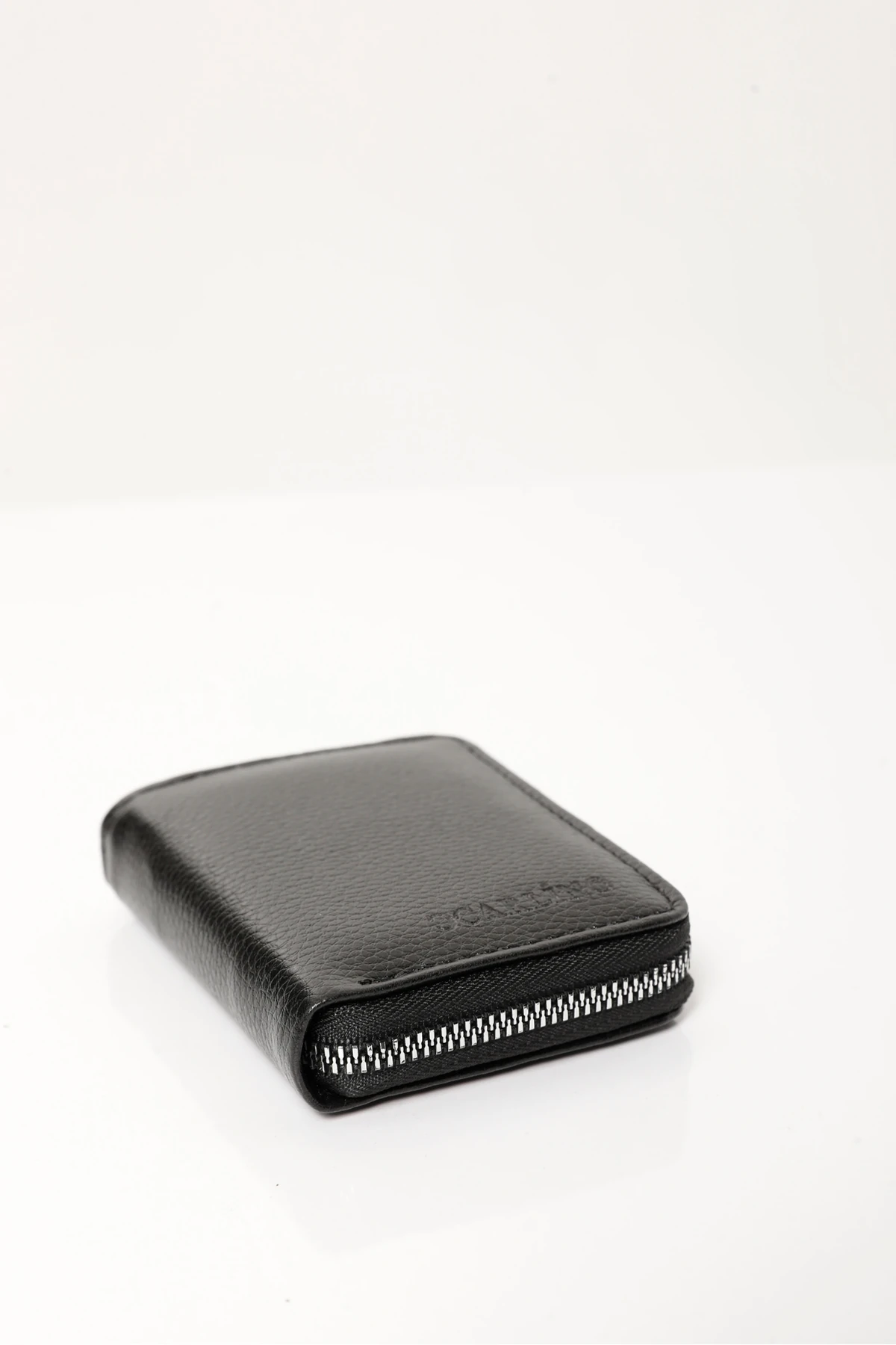 Erkek Siyah Vegan Deri Dikey Fermuarlı Kartlık Ve Cüzdan