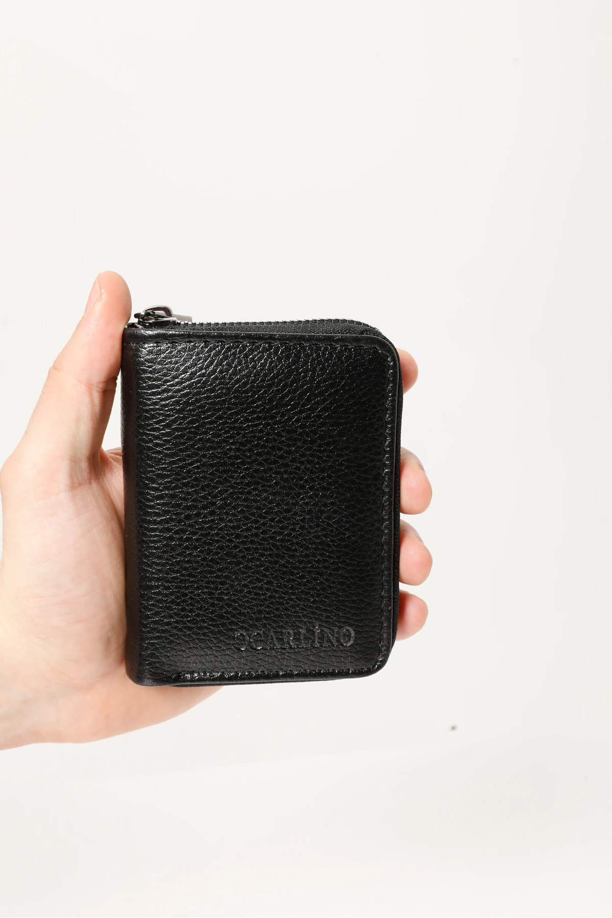 Erkek Siyah Vegan Deri Dikey Fermuarlı Kartlık Ve Cüzdan