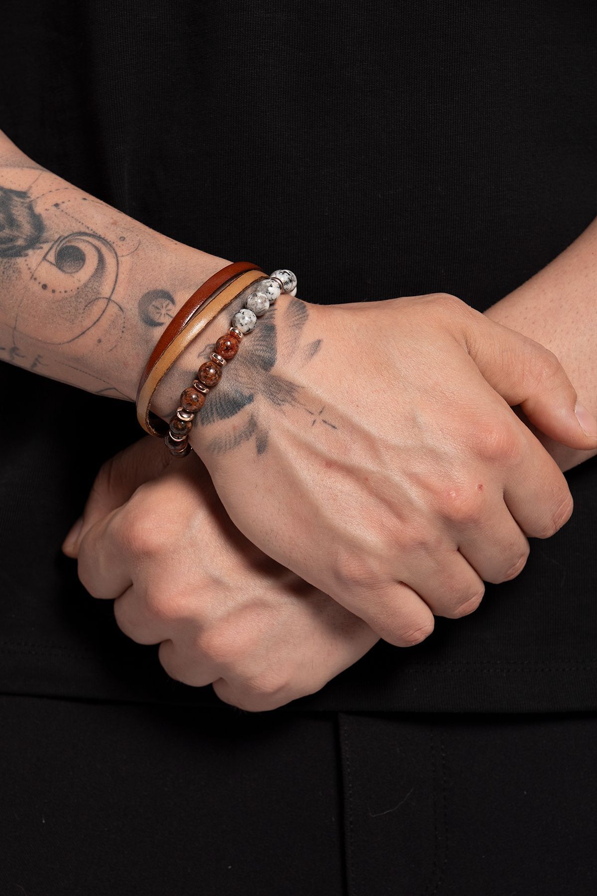 Earnur Deri & Doğal Taşlı 2'li Erkek Bileklik