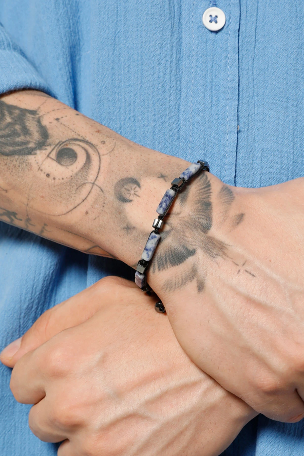 Siriondil Lacivert Doğal Taşlı Erkek Ayarlanabilir Makrome Bileklik