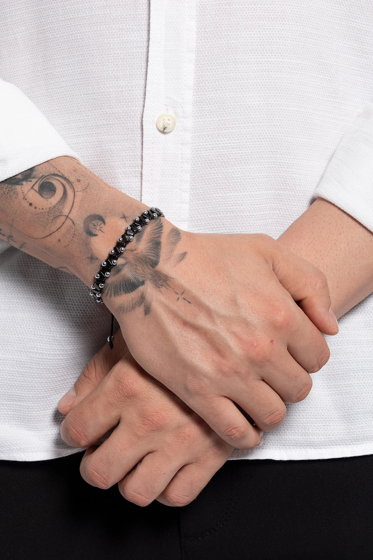 Vilya Erkek Siyah Renk Geometrik Zikzak Model Ayarlanabilir Makrome Örgü Bileklik