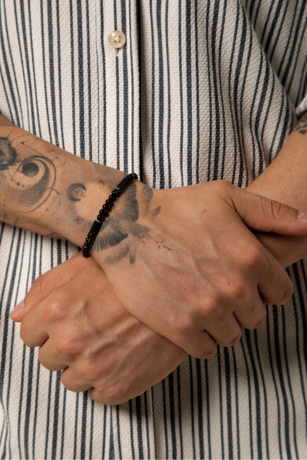 Mandos Doğal Taşlı Siyah Erkek Ayarlanabilir Makrome Bileklik