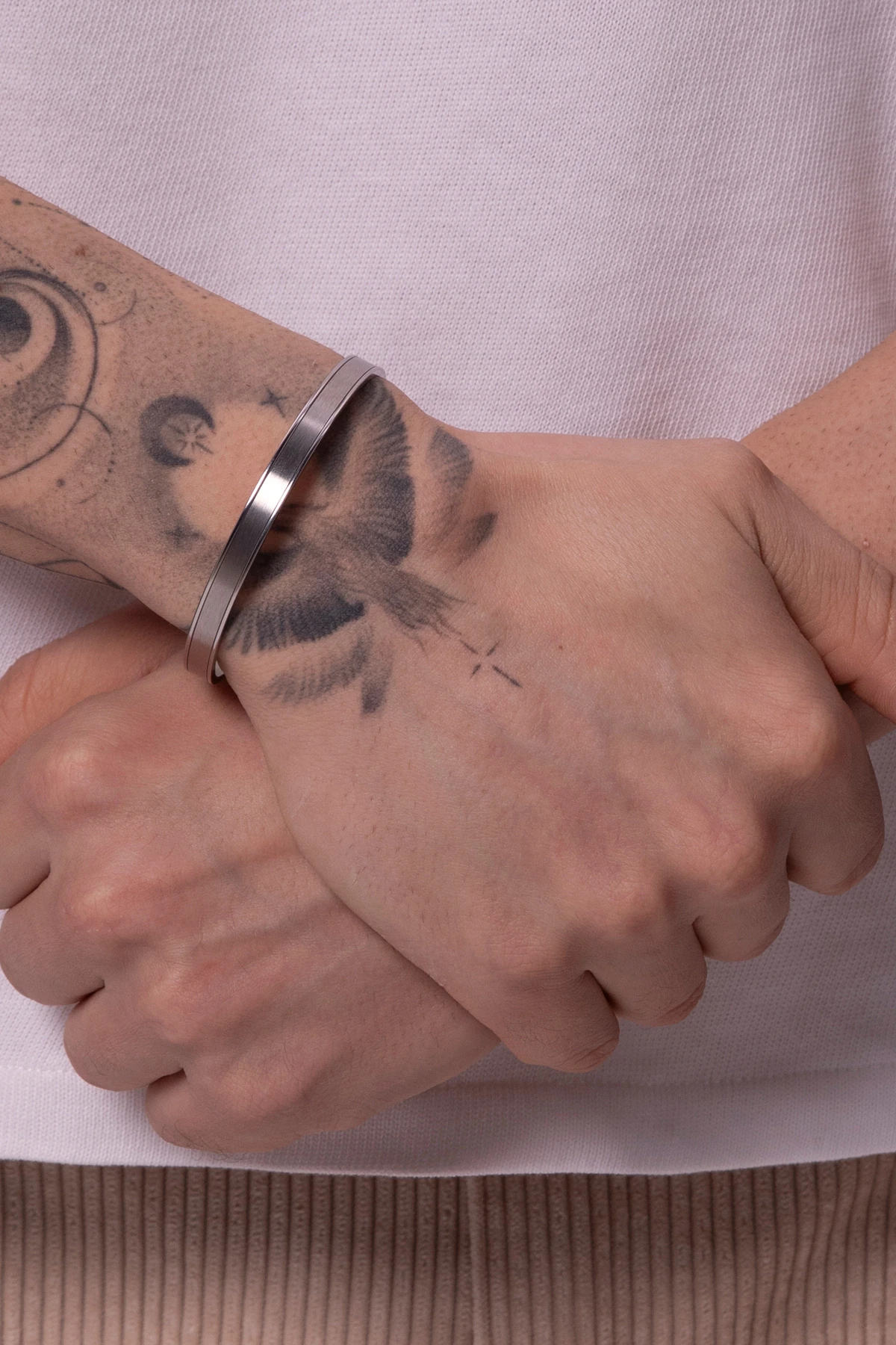 Beregond Erkek Gümüş Düz Kalın Paslanmaz Çelik Kelepçe Bileklik