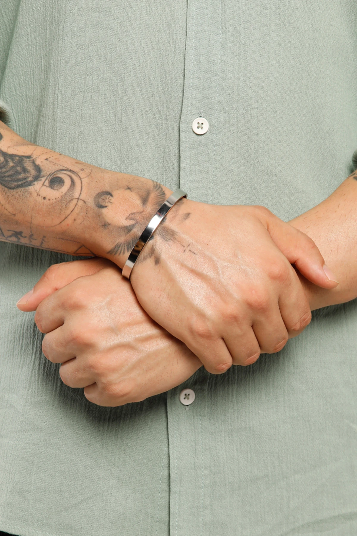 Varda Erkek Gümüş Paslanmaz Düz Çelik Kelepçe Bileklik