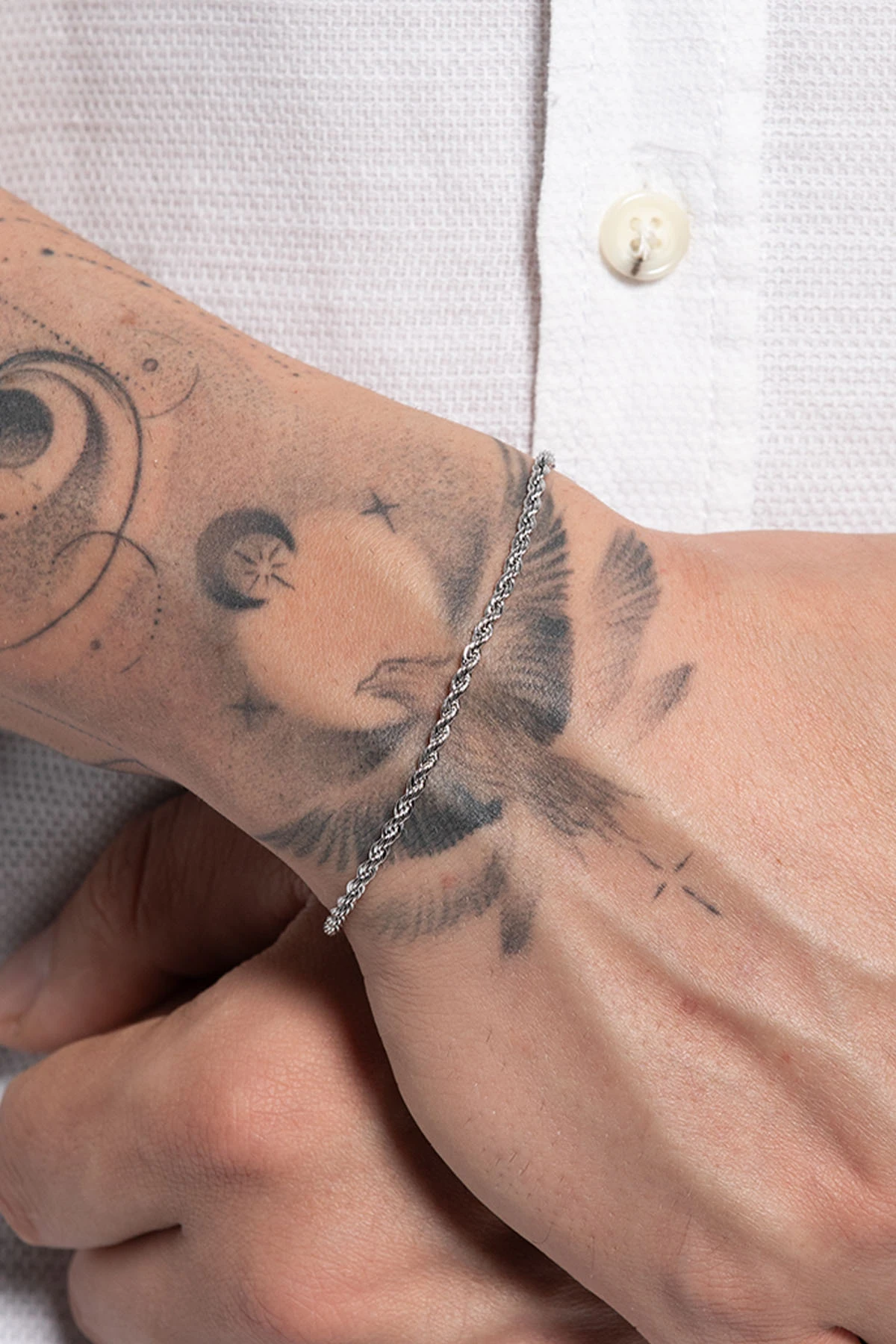 Marion Erkek Gümüş Renk Paslanmaz Ince Burgu Çelik Bileklik