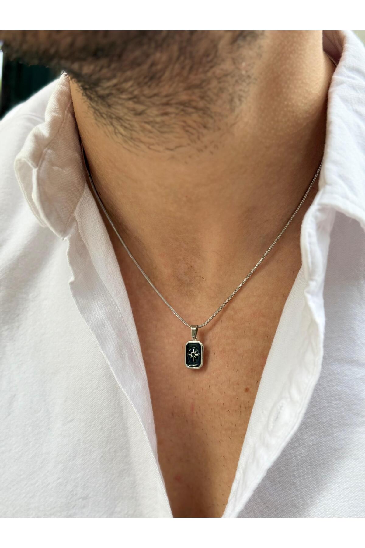 Gorlim Gümüş Renk Paslanmaz Çelik Erkek Kolye – Kutup Yıldızı Figürlü