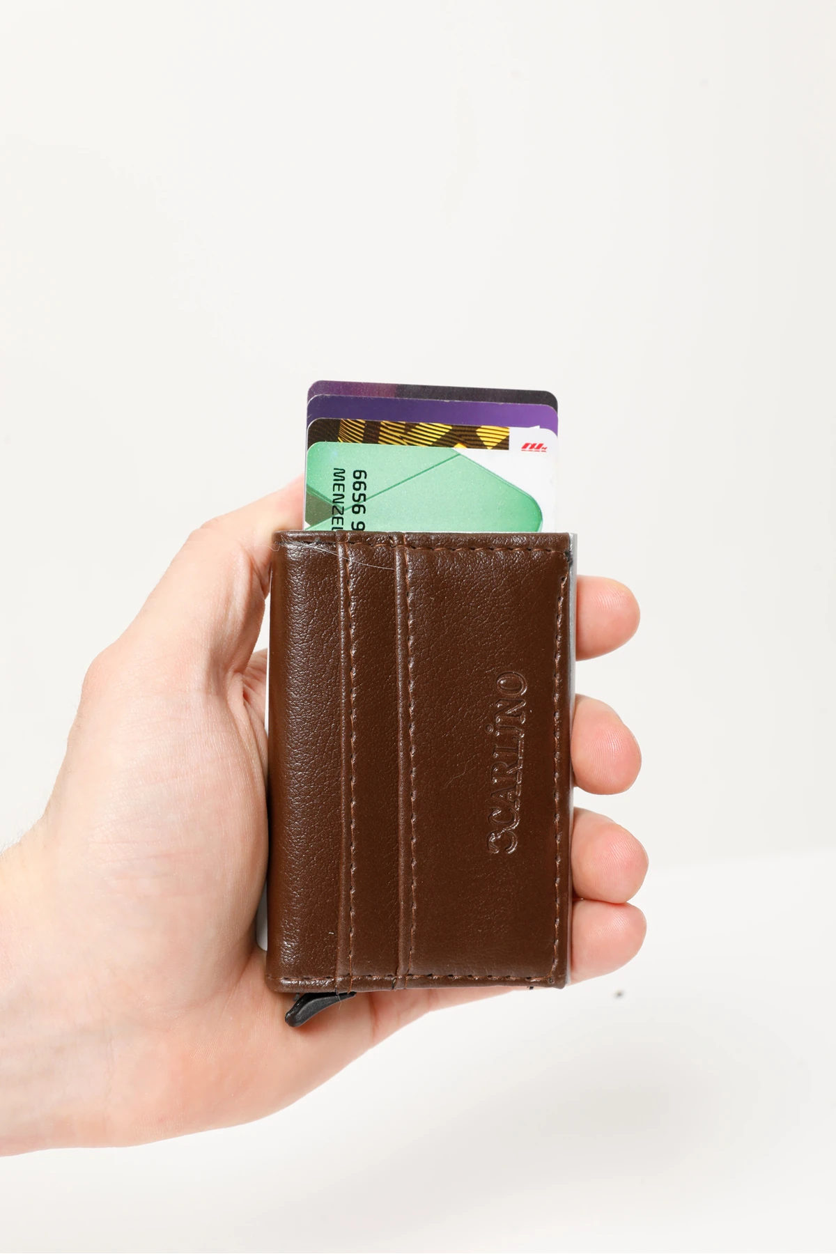 Otomatik Mekanizmalı 10 Kart Kapasiteli Erkek Kahverengi Akıllı Kredi Kartlık