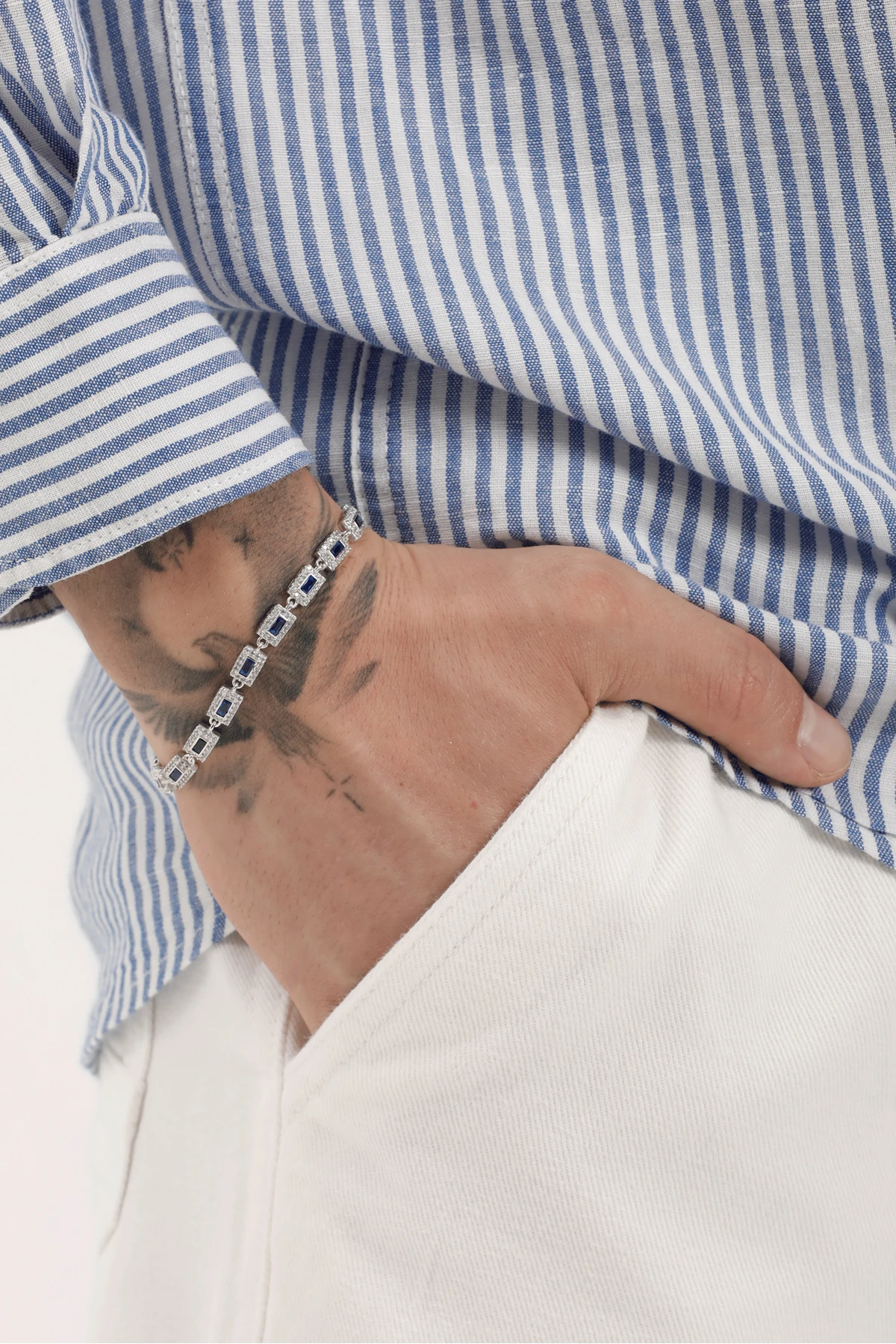 Irmo 925 Ayar Gümüş Lacivert Baget Taşlı Erkek Bileklik – Parlak Zirkon Çevreli