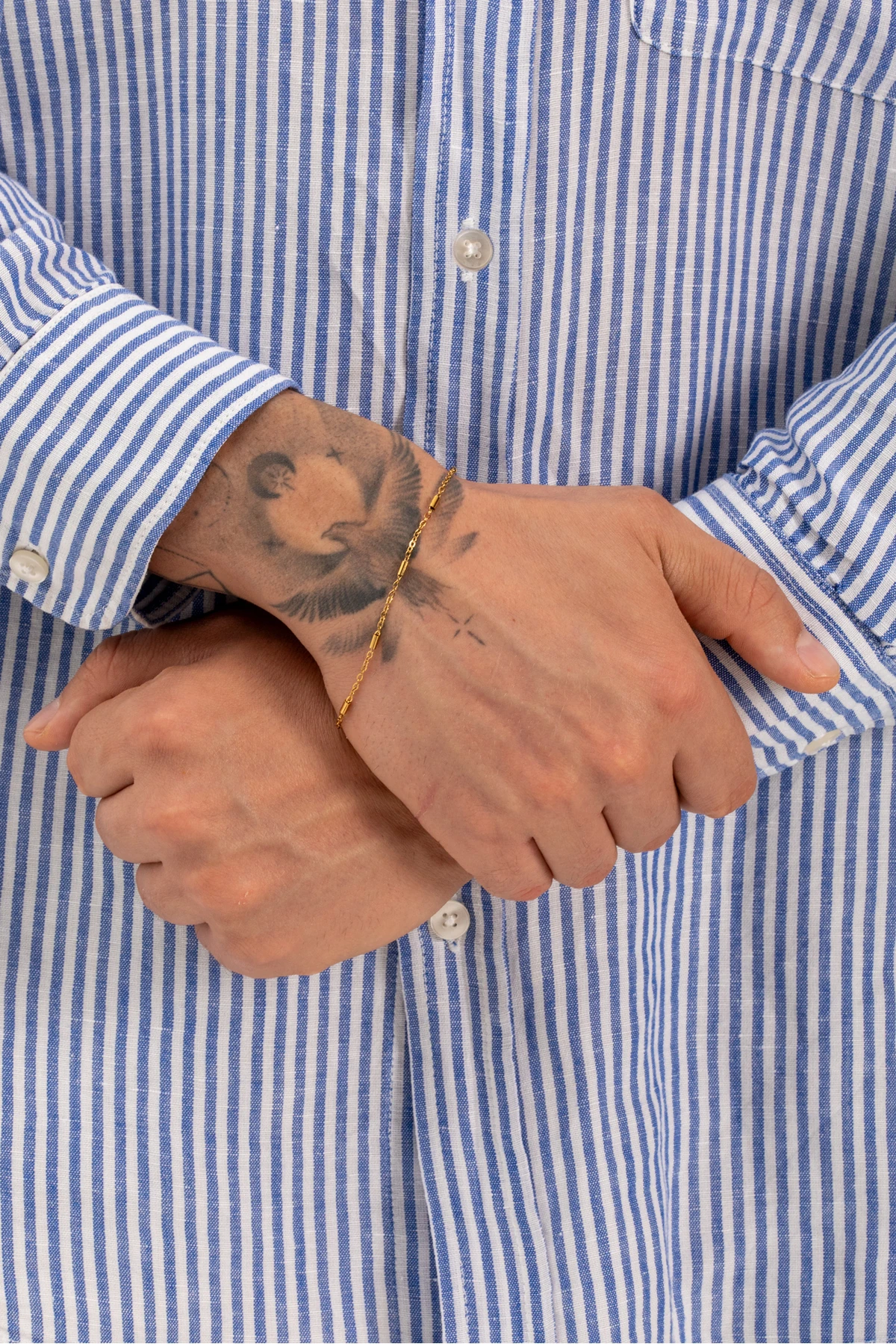 Erkek Altın Renk İnce Baklalı Zincir Çelik Bileklik