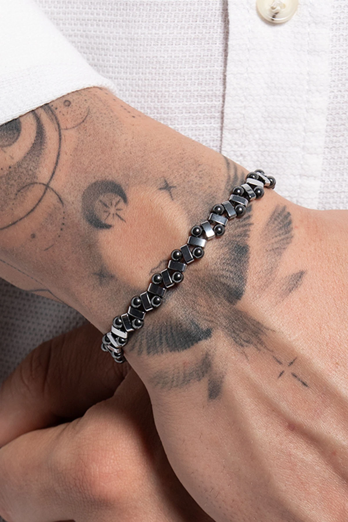 Narya Erkek Gri Renk Geometrik Zikzak Model Ayarlanabilir Makrome Örgü Bileklik