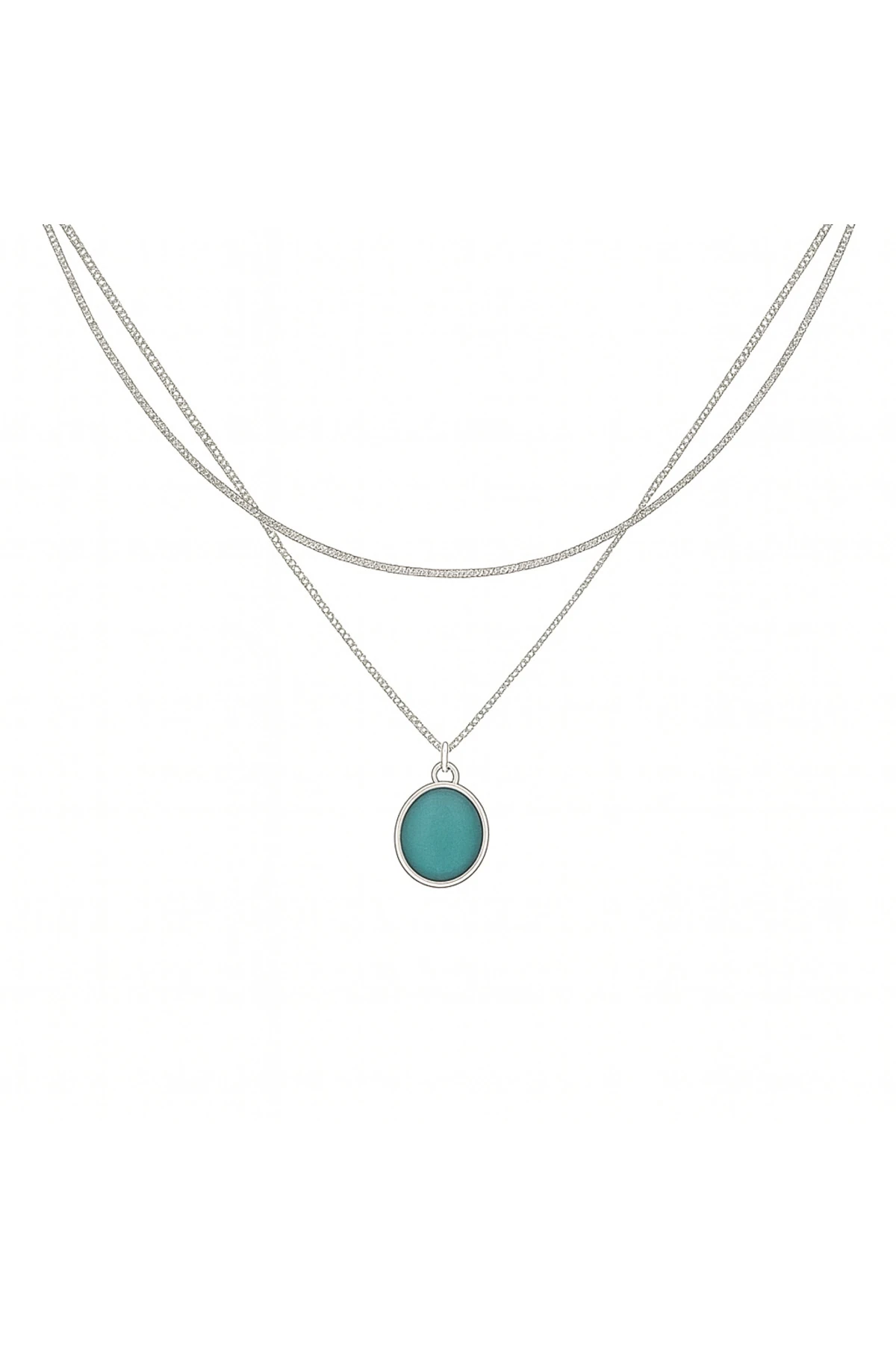 Arwen 2'li İtalyan Zincirli Mavi Kedi Gözü Doğal Taşlı Gümüş Renk Erkek Kararmaz Çelik Kolye