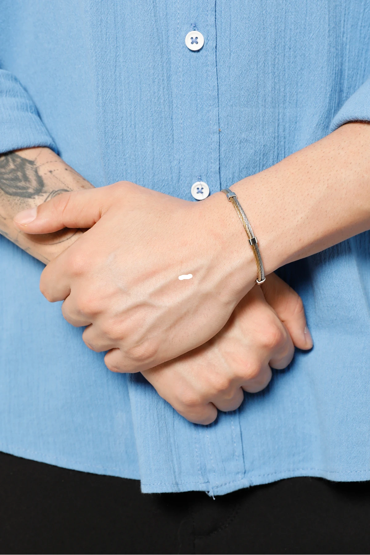 Merimac Erkek Gümüş- Altın Renkli Paslanmaz Çelik Kelepçe Bileklik