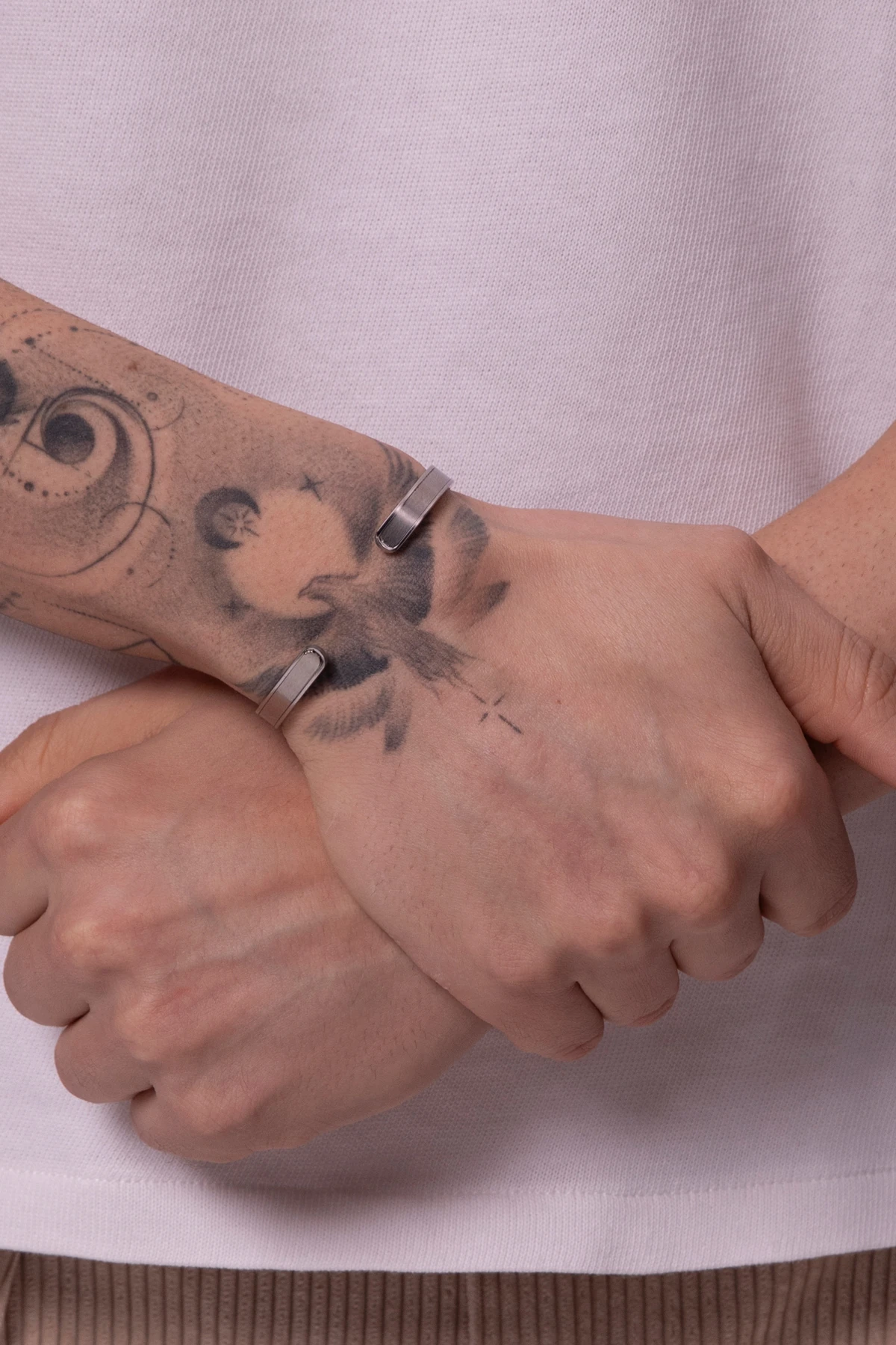 Beregond Erkek Gümüş Düz Kalın Paslanmaz Çelik Kelepçe Bileklik