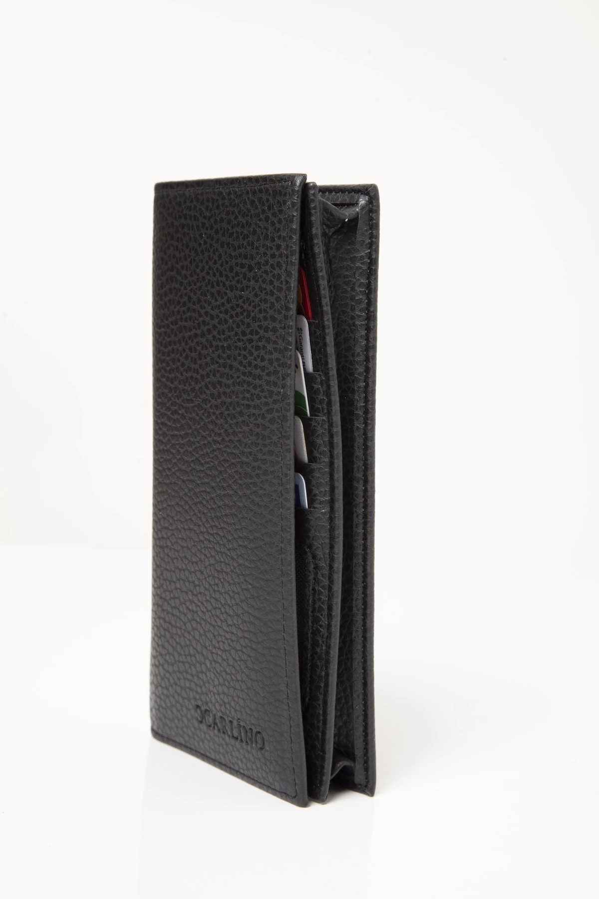 Erkek Siyah Suni Deri Telefon Bölmeli 10 Kartlık Şeffaf Gözlü Cüzdan