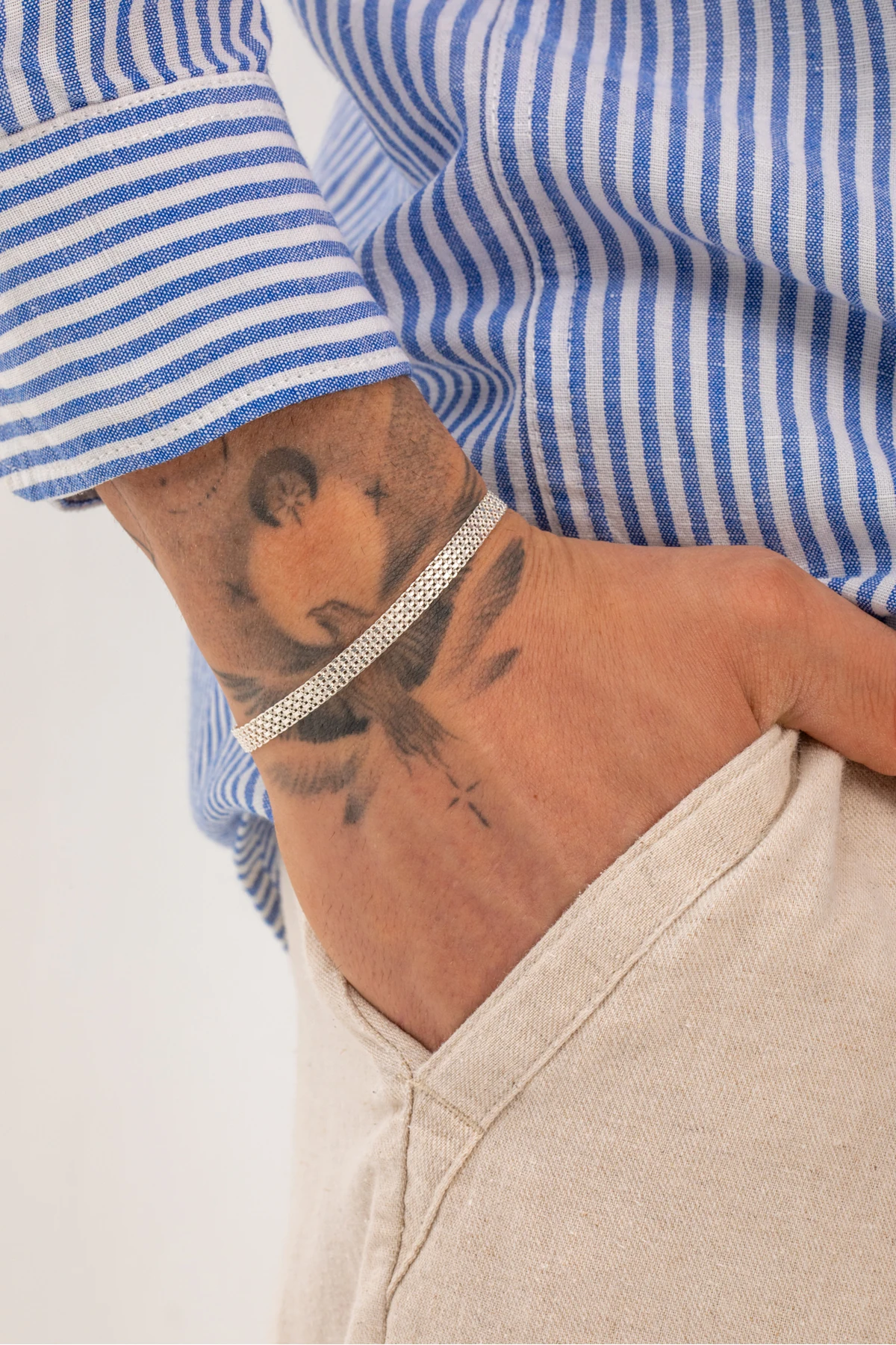 Tuor Erkek İtalyan Hasır Model 925 Ayar Gümüş Bileklik – Parlak Gümüş Renk (4 mm Genişlik)