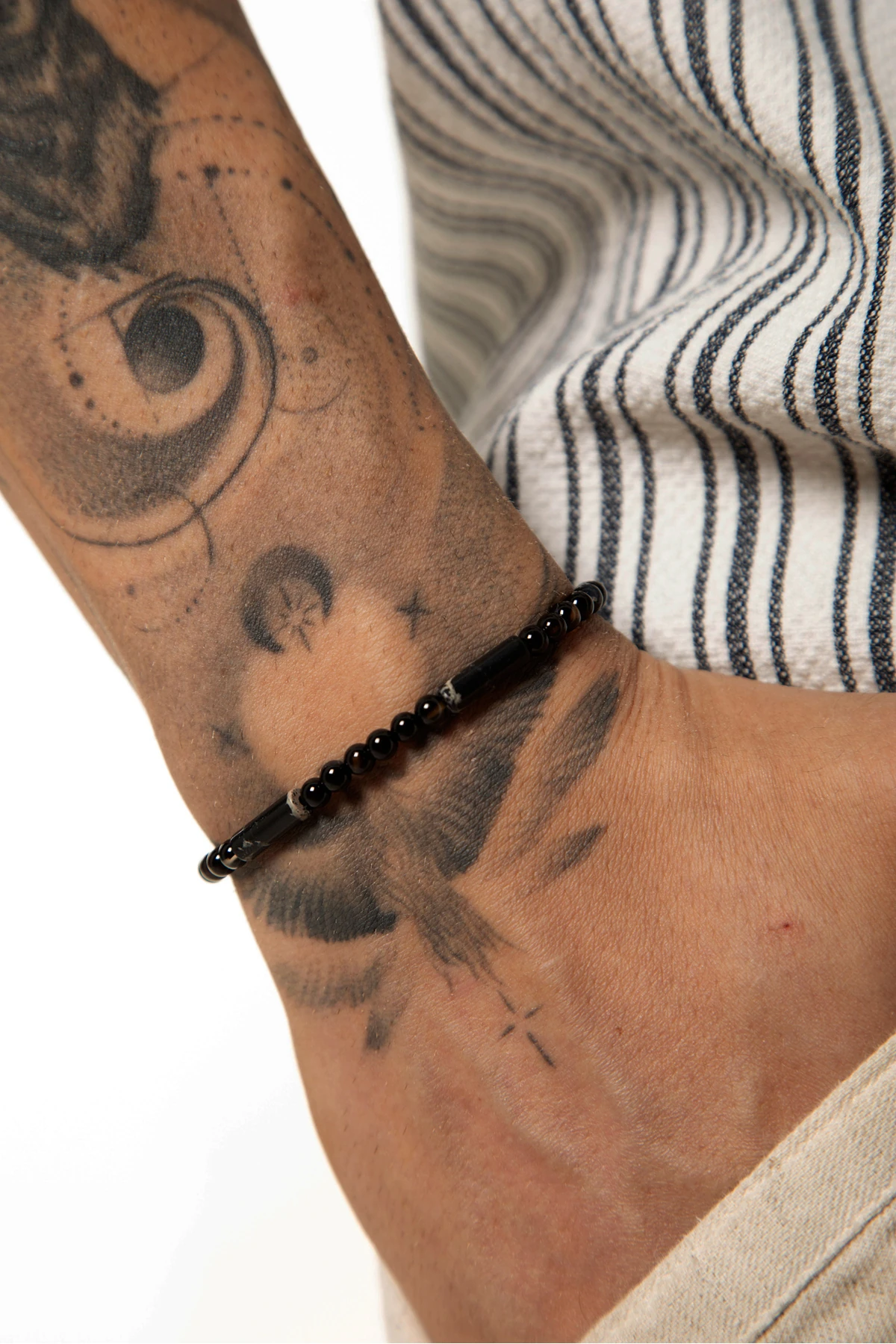 Mandos Doğal Taşlı Siyah Erkek Ayarlanabilir Makrome Bileklik