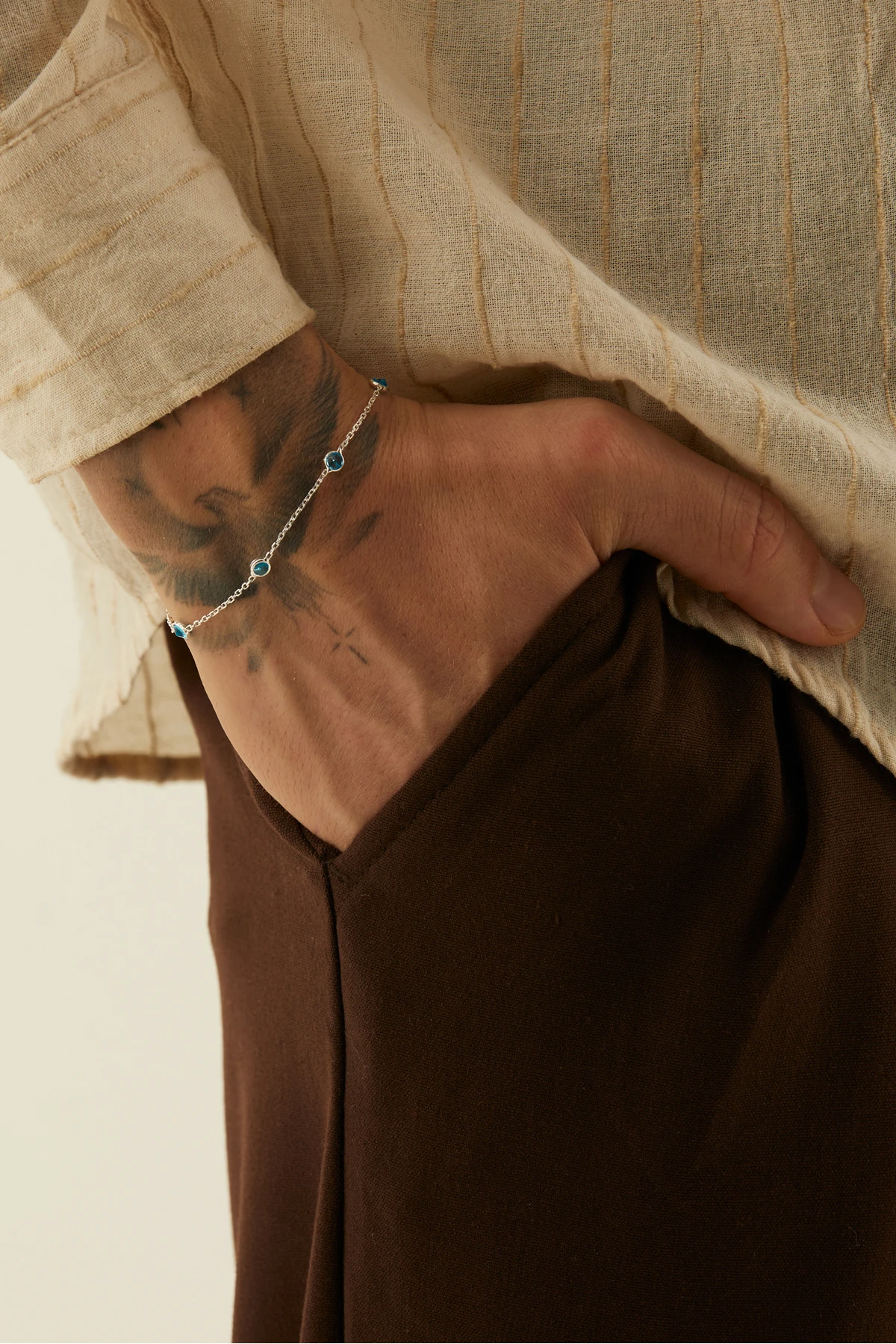 Sirion 925 Ayar Gümüş Mavi Doğal Taşlı Erkek Bileklik