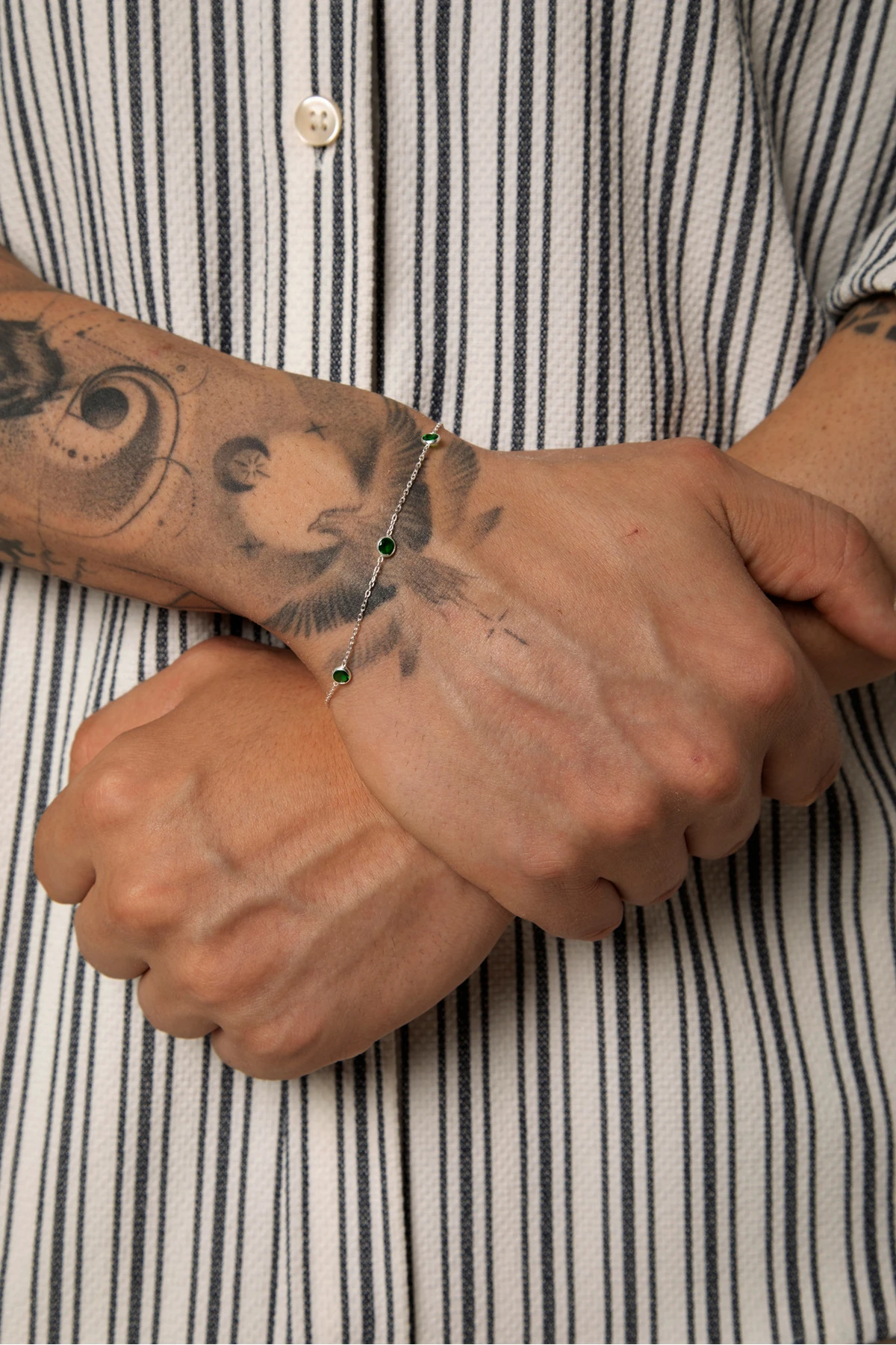 Tata 925 Ayar Gümüş Yeşil Doğal Taşlı Erkek Bileklik