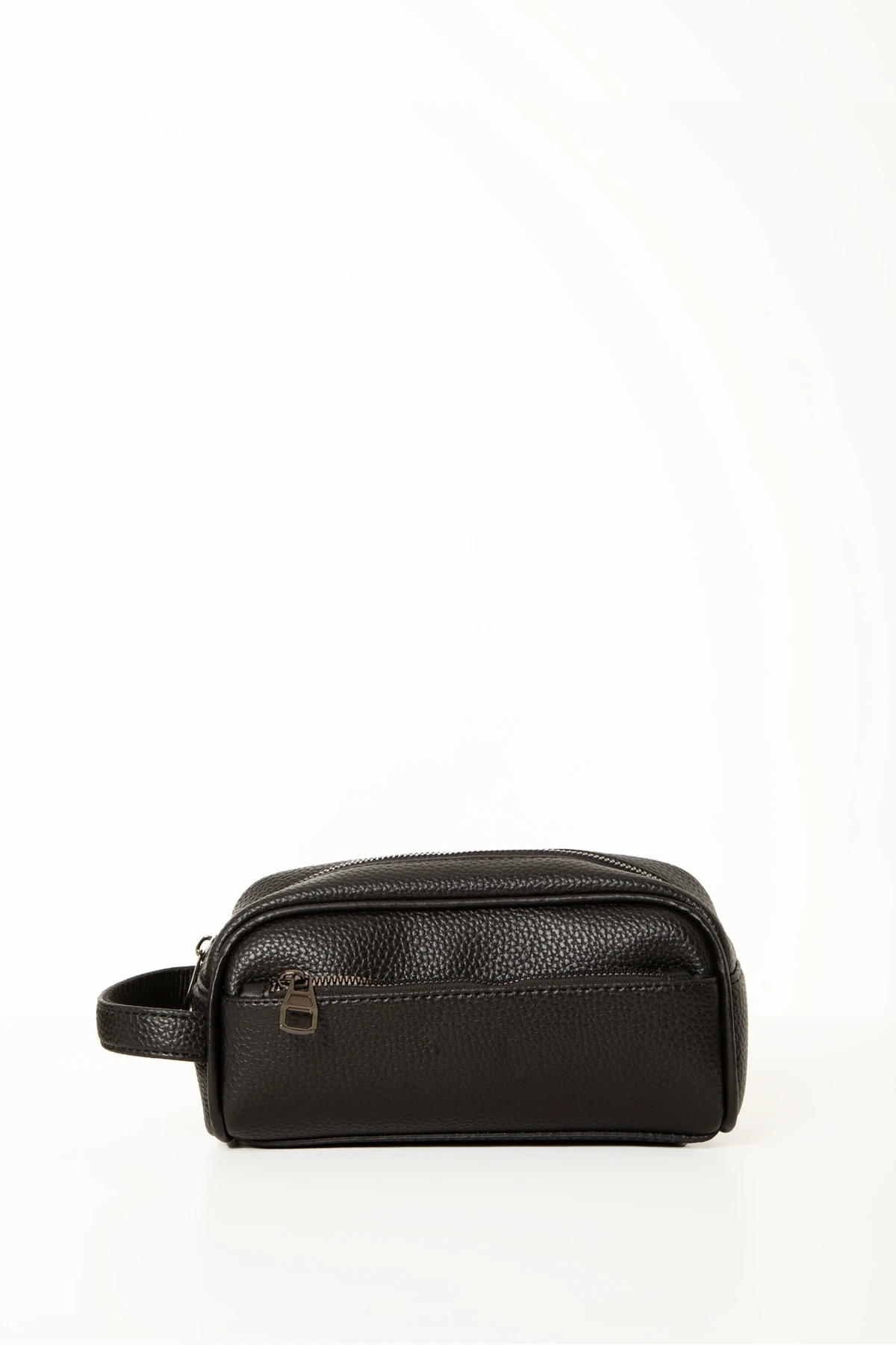 Adar Erkek Siyah Vegan Deri El Çantası – Fermuarlı Ön Cep, Dokulu Desen