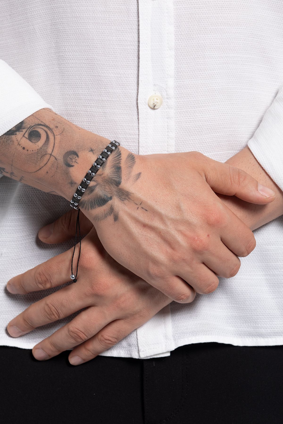 Anarion Erkek Mat Siyah Geometrik Tasarım Model Ayarlanabilir Makrome Bileklik