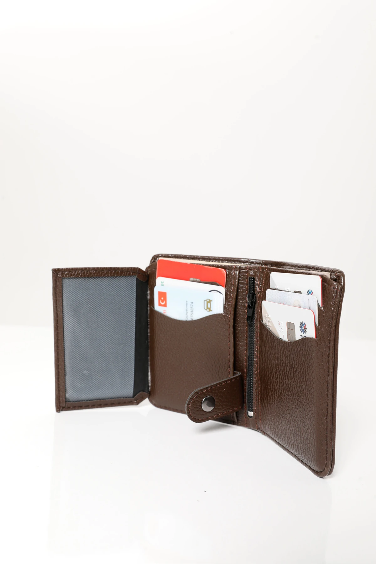 Erkek Kahverengi Vegan Deri Dikey Spor Cüzdan