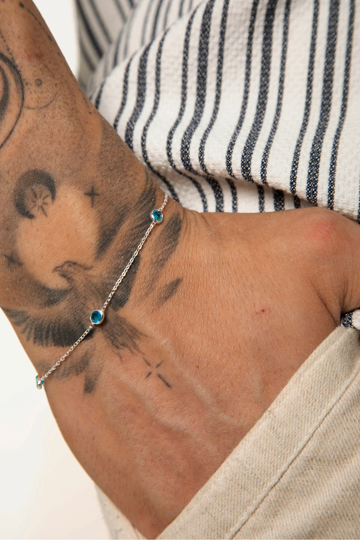 Sirion 925 Ayar Gümüş Mavi Doğal Taşlı Erkek Bileklik