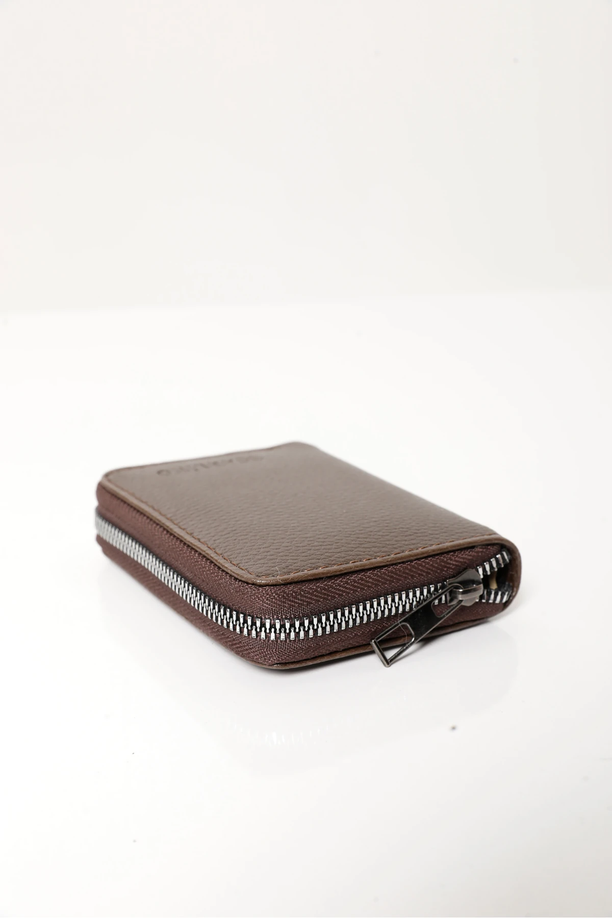 Erkek Kahverengi Vegan Deri Dikey Fermuarlı Kartlık Ve Cüzdan