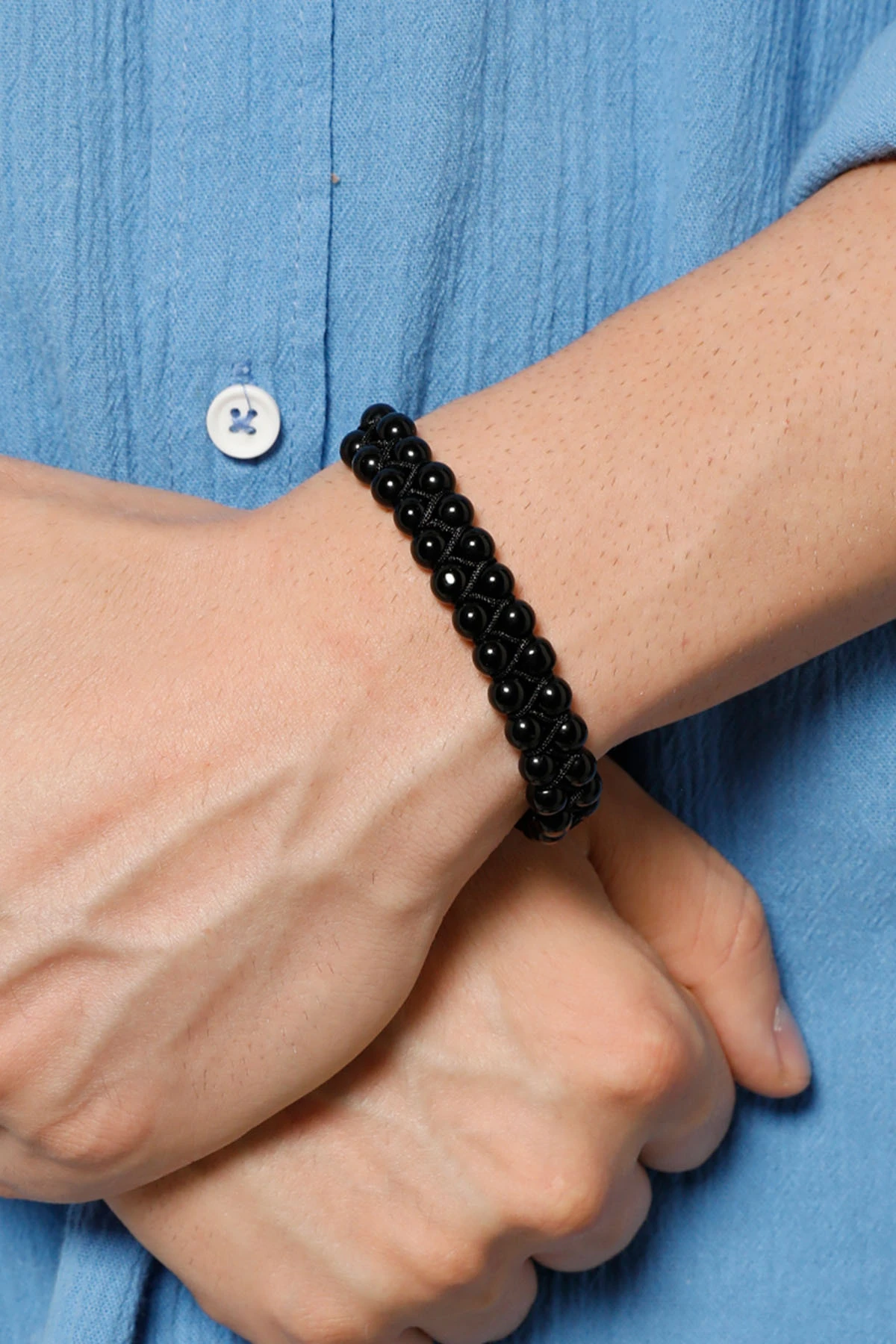 Waldreg Siyah Boncuklu Erkek Ayarlanabilir Makrome Bileklik