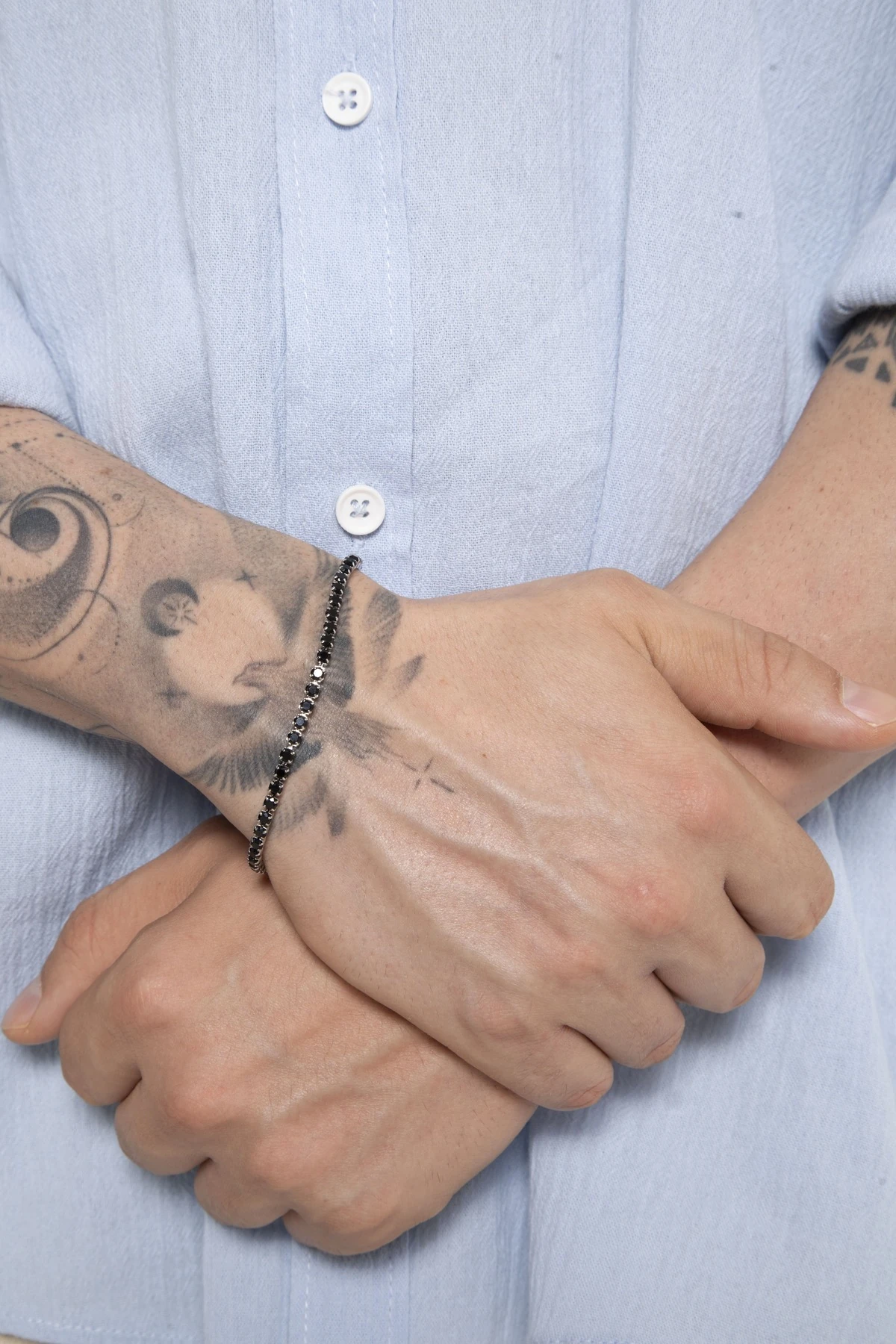 Erkek Siyah Minimal Kristal Zirkon Taşlı Bileklik