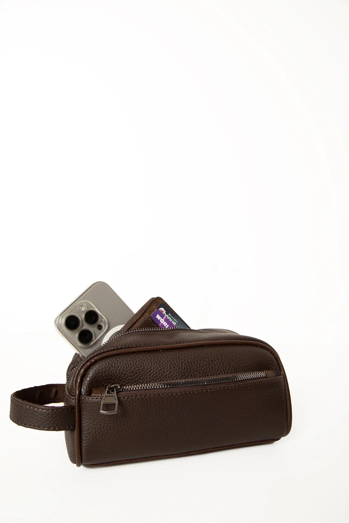 Lurtz Erkek Kahverengi Vegan Deri El Çantası – Fermuarlı Ön Cep, Dokulu Desen